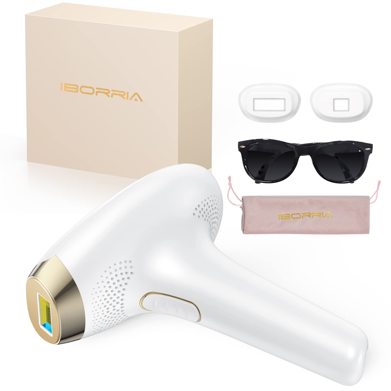 IBORRIA FDA Cleared Laser Hair Removal with Cooling Protection 18 Joules IPL Laser Hair Removal for Women & Man Permanent, Pain-Free at Home Laser Hair Removal, 999,999 Flashes for Whole Body White