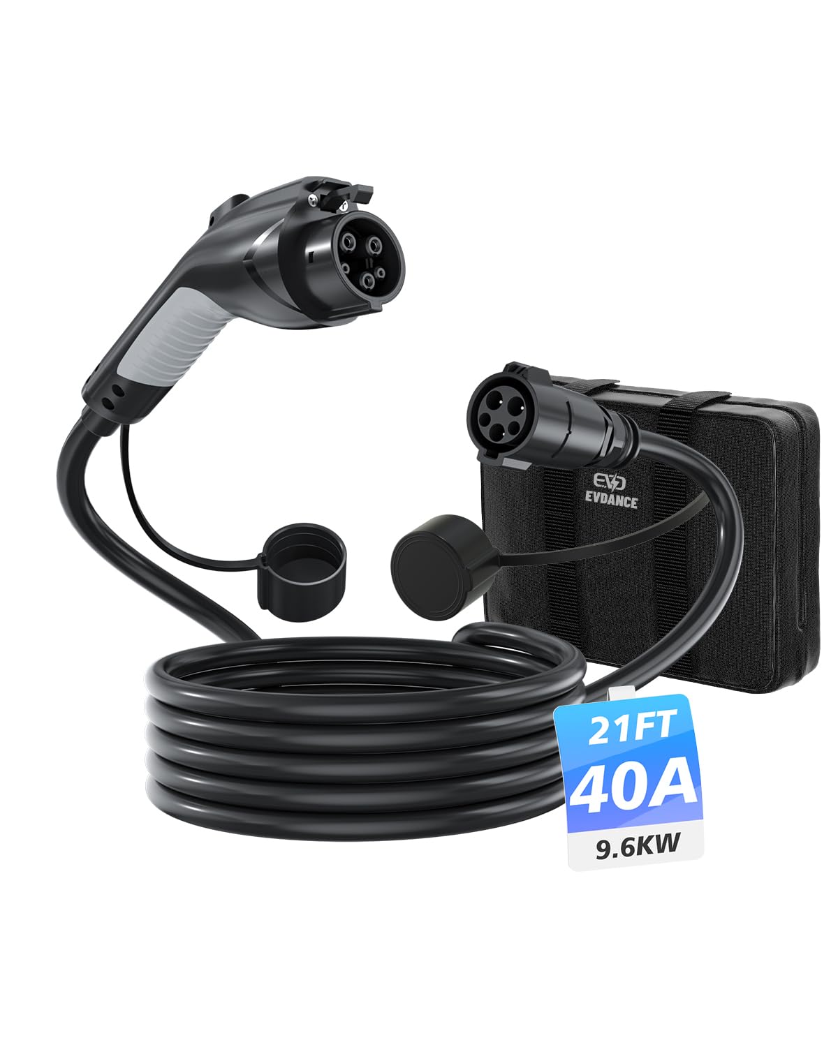 EVDANCE EV Charger Extension Cable, J1772 Extension Cable 40A 21FT Charging Cord for Electric Vehicle 110V-240V Compatible for All SAE J1772 Chargers (40A - 21FT)