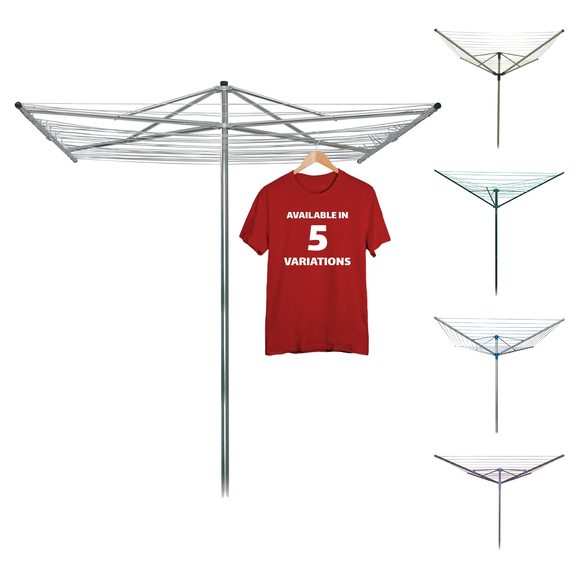 Strata 184 FT Umbrella Clothesline Outdoor - Clothes Line Outdoors Heavy Duty Parallel Silver Aluminum Frame with Ground Spike & Socket - Clotheslines for Outside Laundry Drying, Washing Line