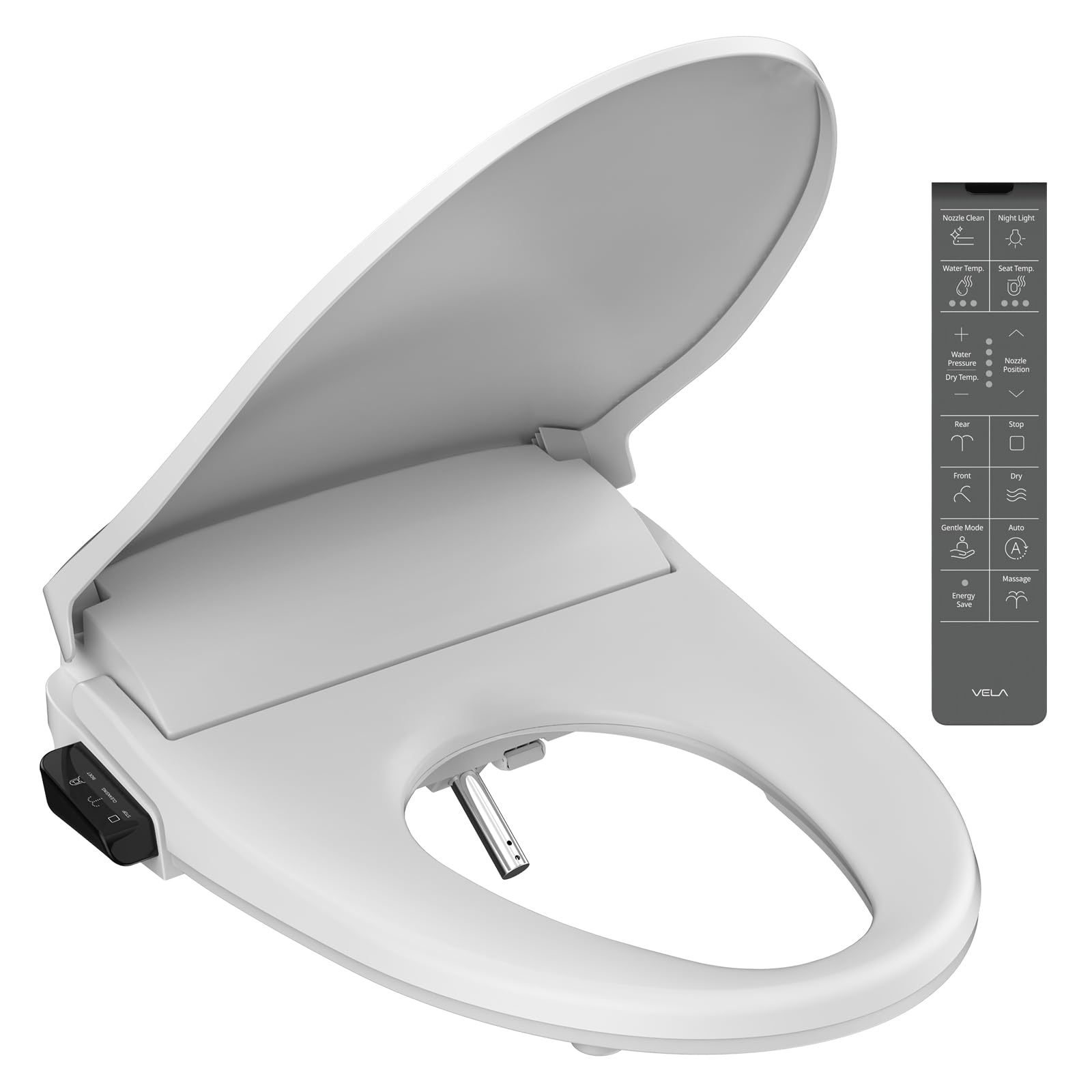 INUS Electronic Bidet Heated Seat with Instant Water Temperature Adjustment for Elongated Toilets, Multiple Spray Modes, LED Light & V-Clean Technology Self Cleaning Electrolyte Wand