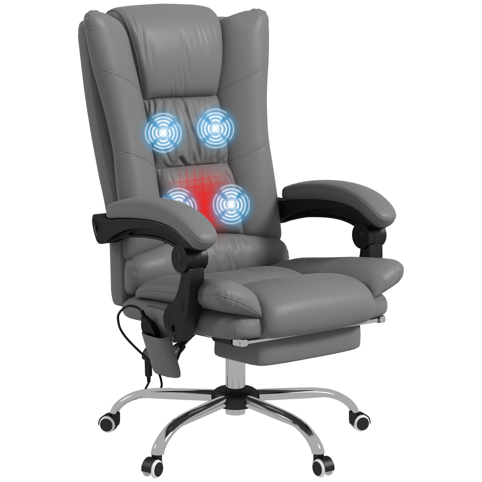 Vinsetto PU Leather Executive Massage Office Chair with 4 Vibration, Computer Desk Chair, Heated Reclining Chair with Adjustable Height, Swivel Wheels, Light Brown