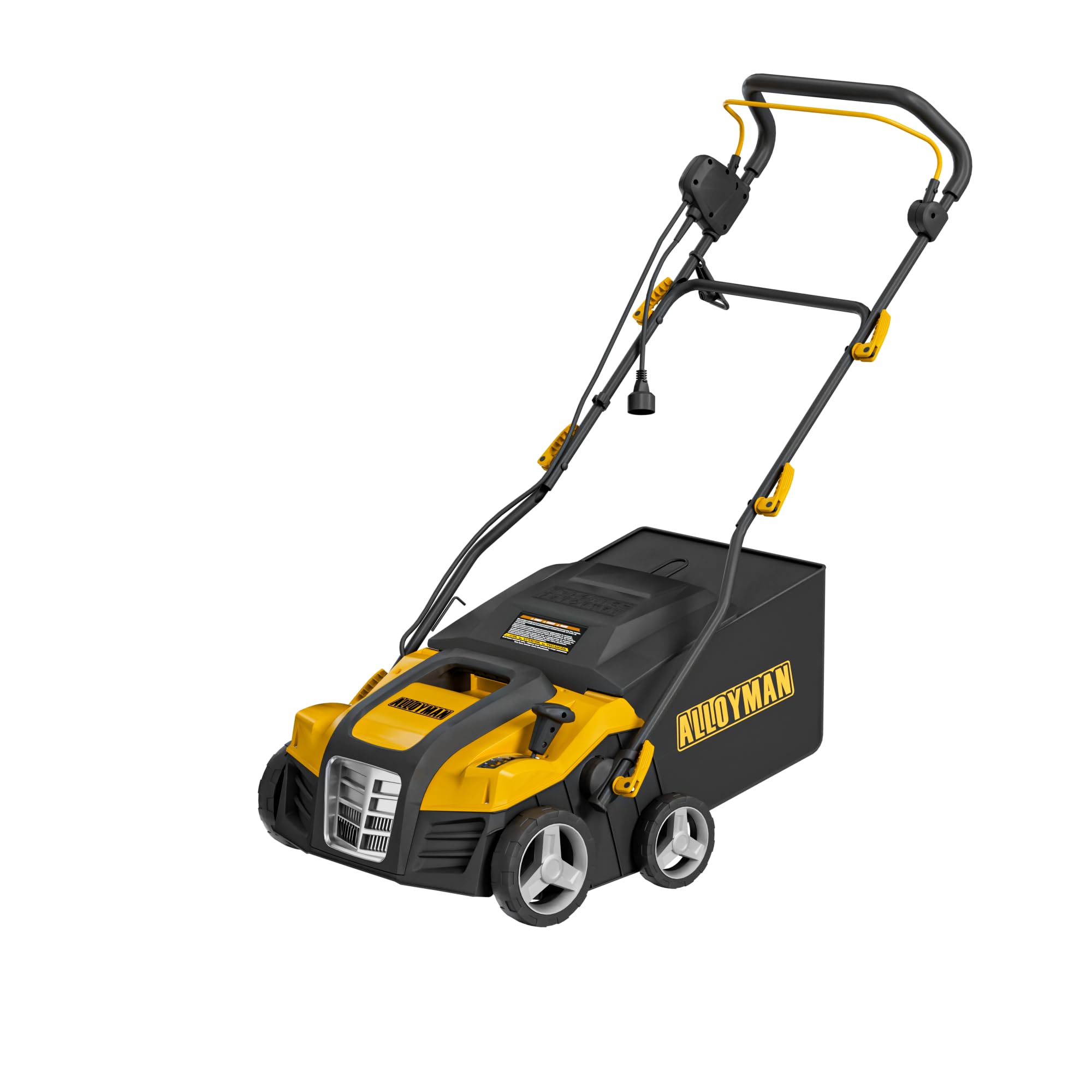 Alloyman 16 Inch Electric Corded Lawn Mower, 15-Amp Powerful Motor, 14-Gallon Collection Bag, 5-Position Height Adjustment, Ideal for Lawn Thatch Removal and Lawn Health