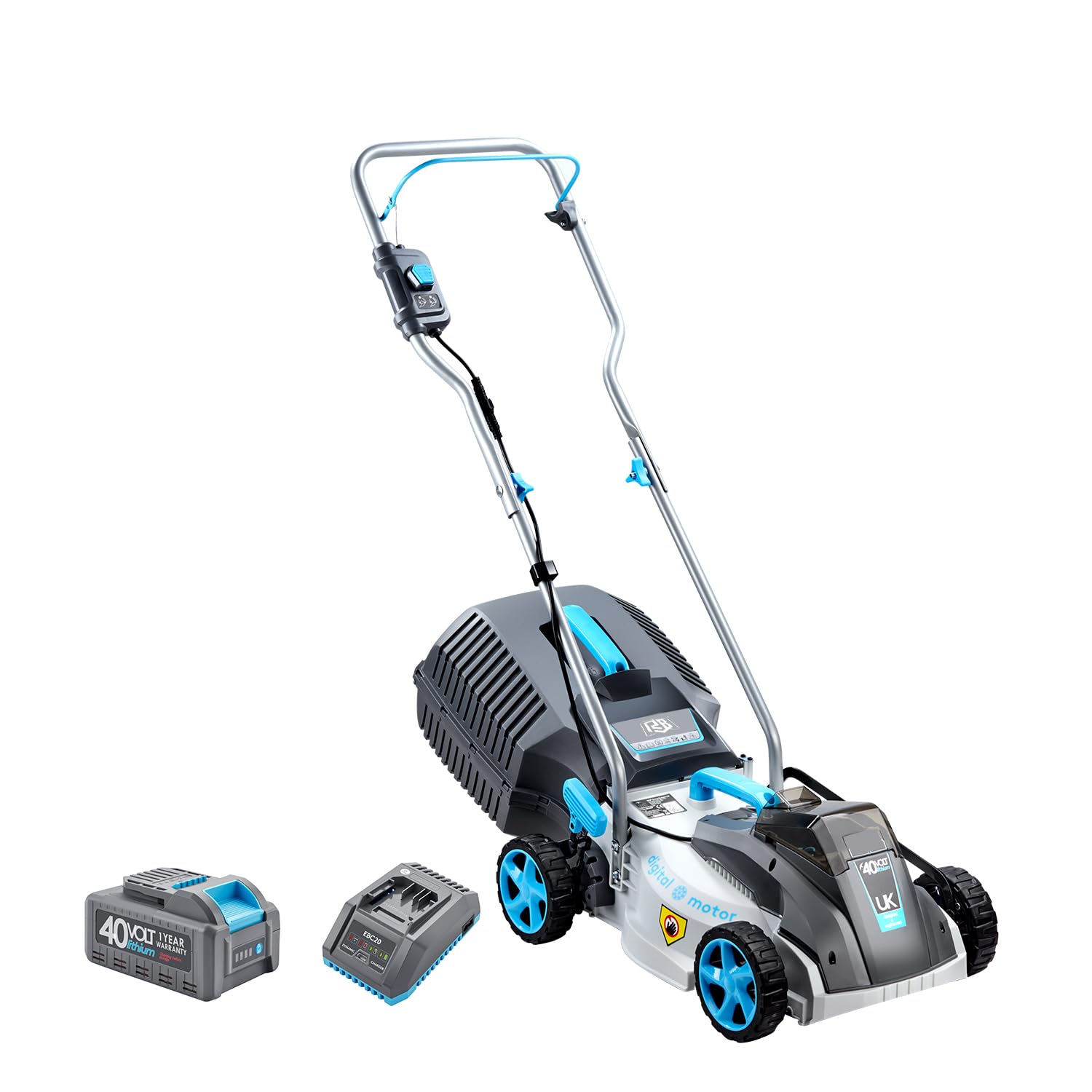 RB 40V 15" Brushless Cordless Lawn Mower 2-in-1 Battery Power Lawn Mowers 5 Cutting Heights Adjustment 4.0 Ah Battery and Charger Included