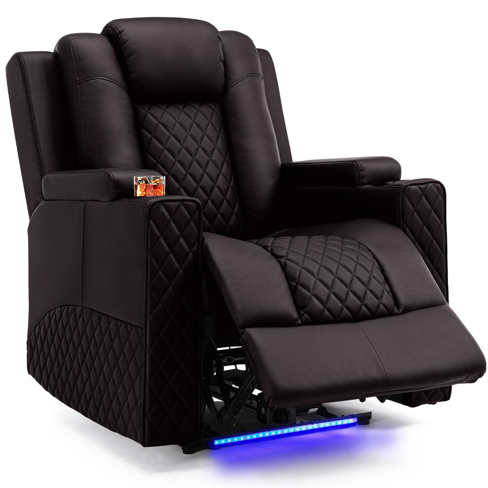 COMHOMA Power Recliner Chair PU Leather Electric Massage Recliner Sofa for Living Room Home Theater Seating with Cup Holders and LED Lighting(Brown)