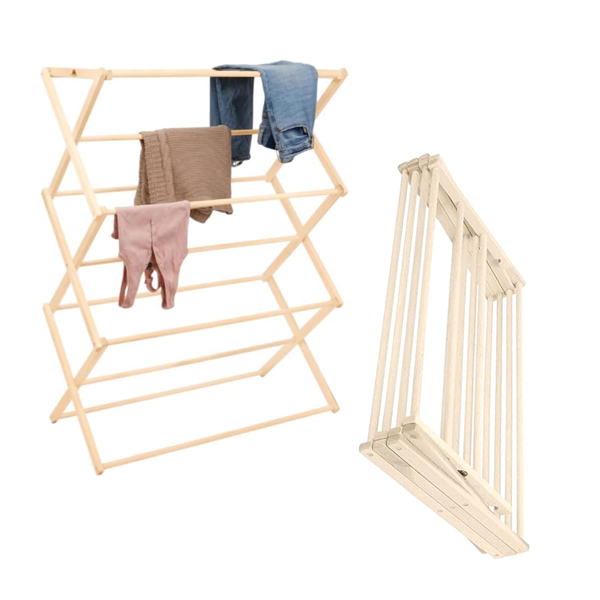 Pennsylvania Woodworks Premium American Maple Clothes Drying Rack - Handcrafted in Pennsylvania - Solid Wood Construction, Collapsible, Eco-Friendly Laundry Solution (X-Large)