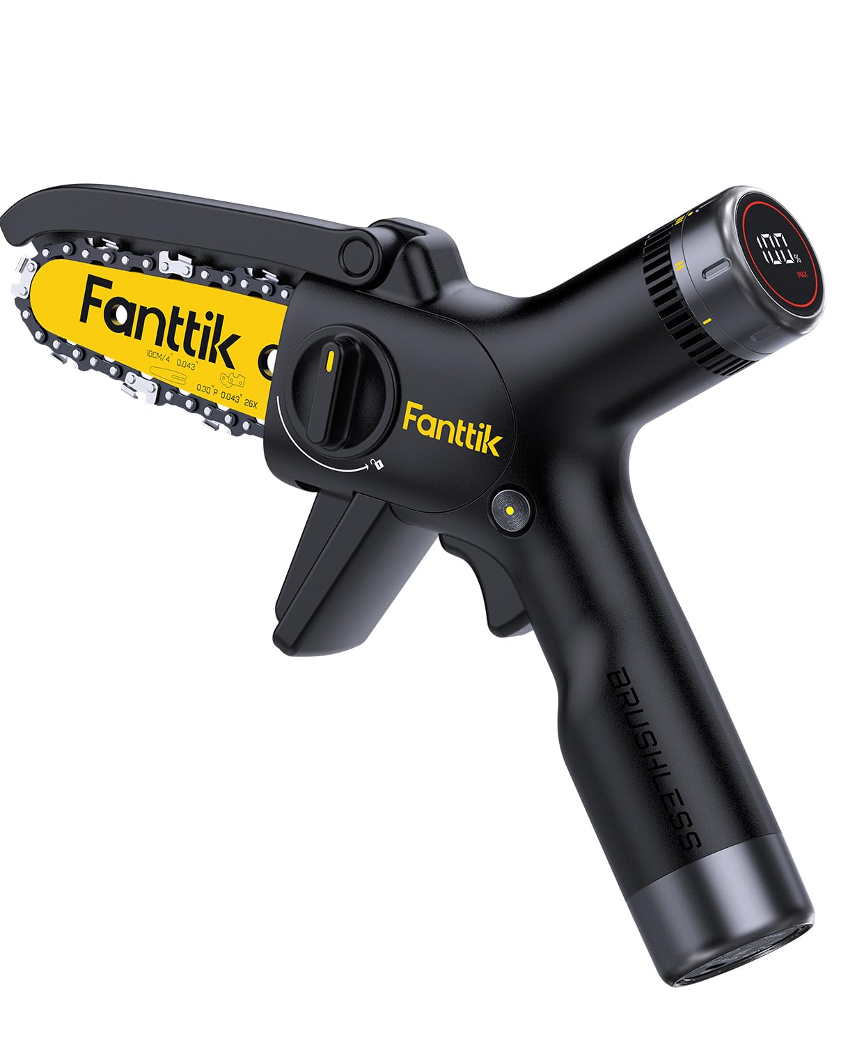 Fanttik TurboLite W10 APEX External Rotor Brushless Motor Mini Chainsaw cordless with 3 Speed Adjustment, Type-C Fast Charging, LED Light for Tree Wood, Tools for Household and Garden