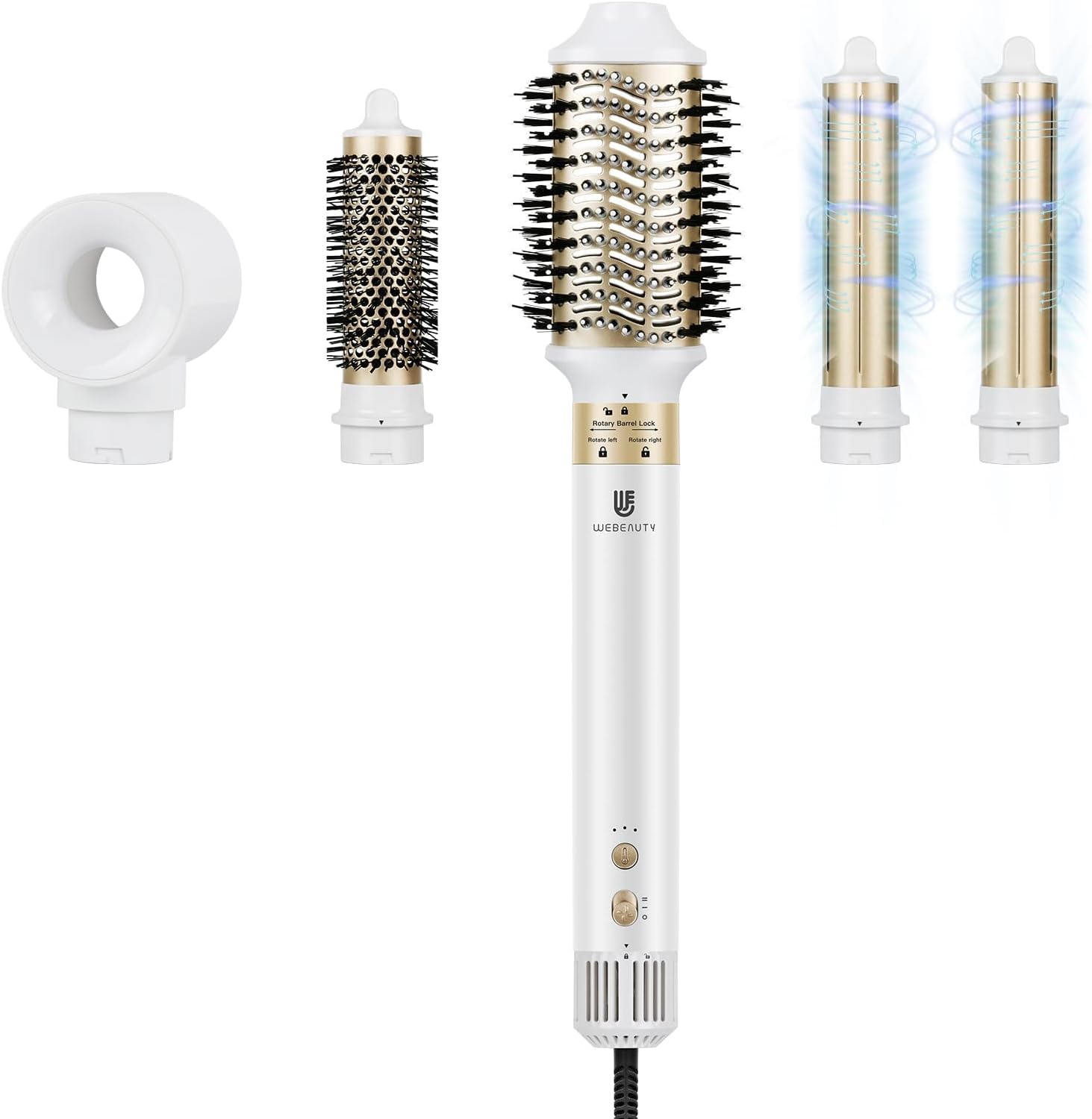 Hair Dryer Brush, webeauty 5 in 1 One Step Professional Hot Air Brush Set for Fast Drying, Curling Drying, Straightening Combing, Hair Styler [Ceramic Coating] [Negative Ion] 110000 RPM (White)