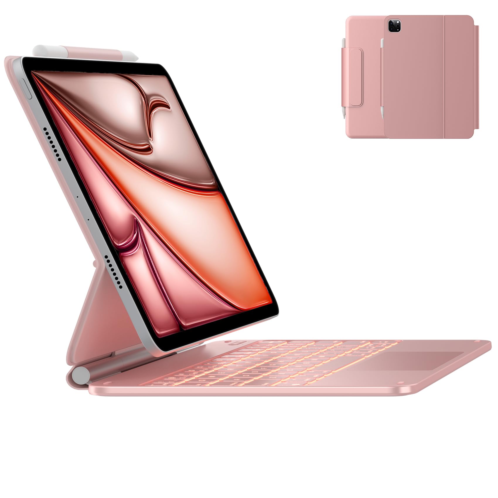 typecase Edge Keyboard Case for iPad Air 11-inch (M3 2025 / M2 2024)& iPad Pro 11 inch (4th/3rd/2nd/1st Gen),Magic Keyboard for Air 5th/4th Gen,Multi-Touch Trackpad,11 Colors Backlight,Rose Gold