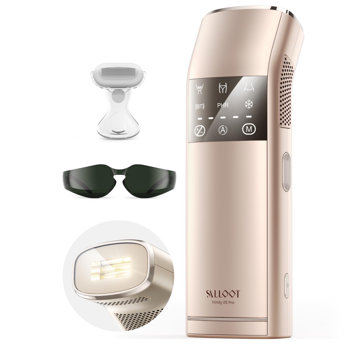 Dual Lights 100W, Quadruple-Pulse IPL Laser Hair Removal, Comfort 16.6 cm² Sapphire Ice-Cooling 35°F, PHR Mode for Stubborn Hair, Effective, Hair Removal Device for Women and Men (Light Champagne)