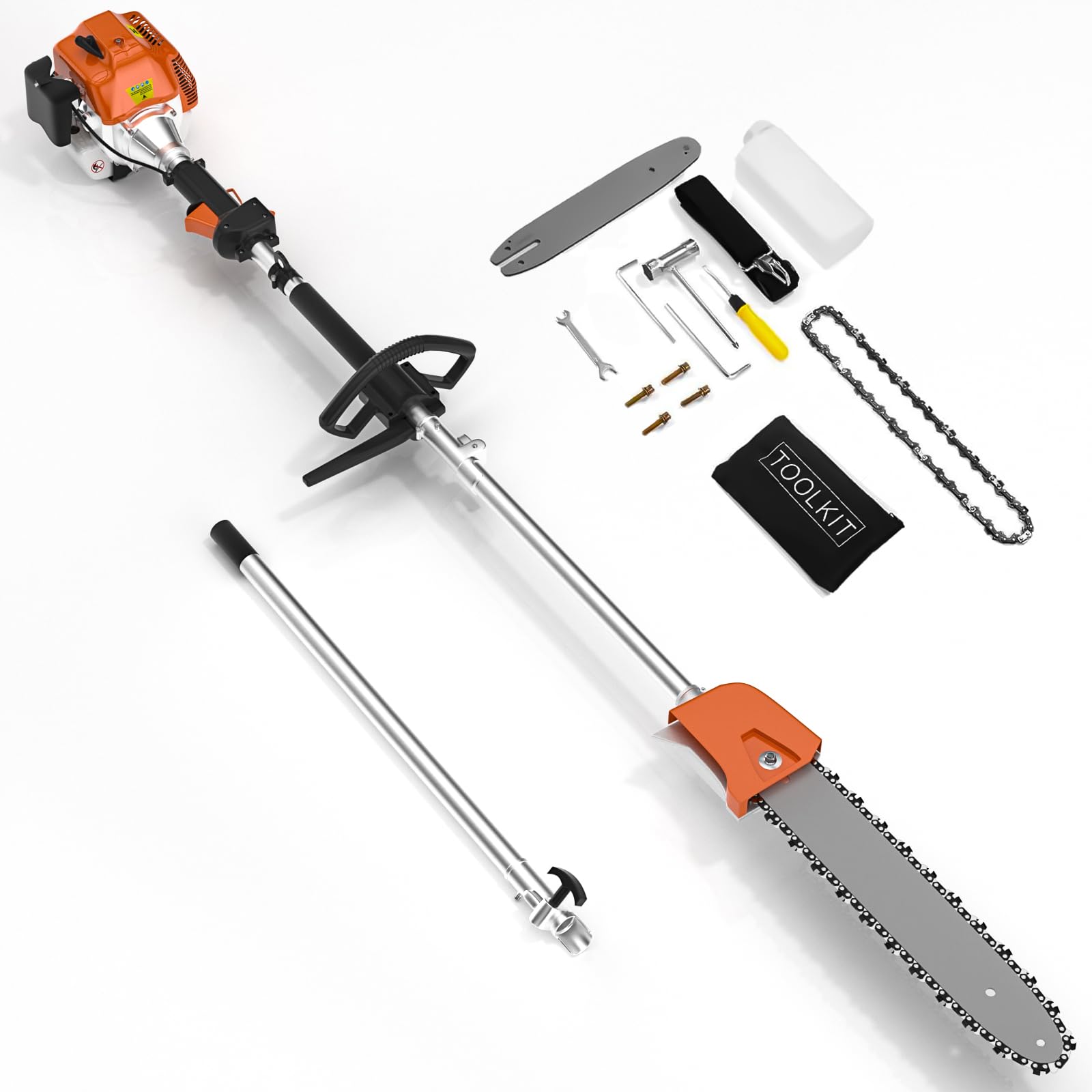 48CC Gas Powered Pole Saws,2-Stroke Gas Pole Saws for Tree Trimming with11.5in Cutting Bar,16 FT Extendable Pole Chainsaw Tree Trimmer