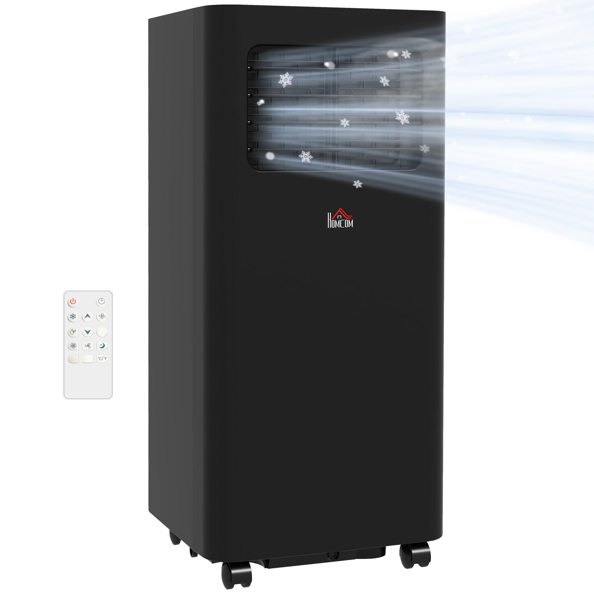 HOMCOM 8000 BTU Portable Air Conditioner for Rooms Up to 345 Sq. Ft., 3-in-1 AC Unit with Dehumidifier, Cooling Fan, Sleep, Remote, 24H Timer On/Off, Window Installation Kit, Black