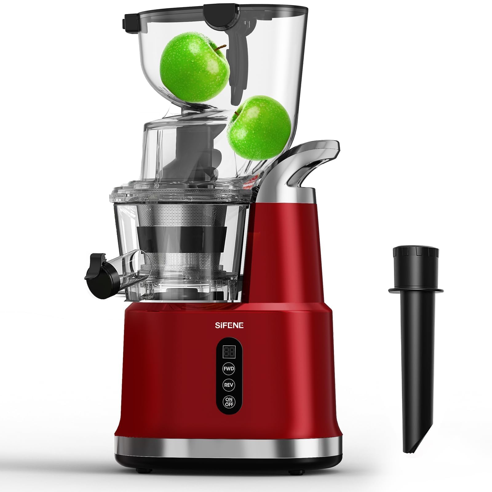SiFENE Cold Press Juicer Machines, Big Mouth 83mm Opening Whole Slow Masticating Juicer, High Yield, Non-BPA (Red)