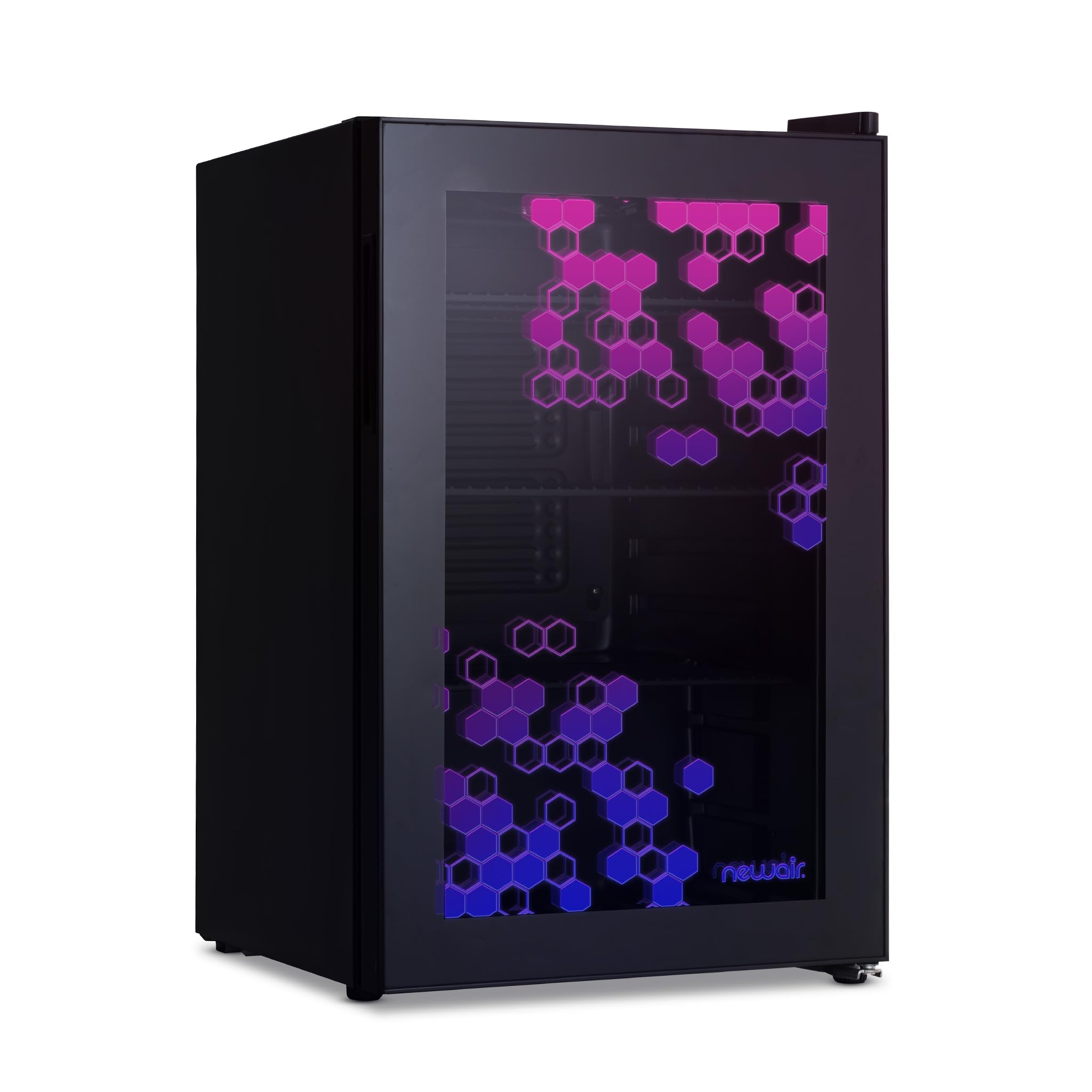 NewAir Beverage Fridge 85 Cans, LED Color Changing Door, Prismatic Series Beverage Refrigerator with RGB HexaColor LED Lights, Mini Fridge for Gaming, Game Room, Party Festive Holiday Fridge
