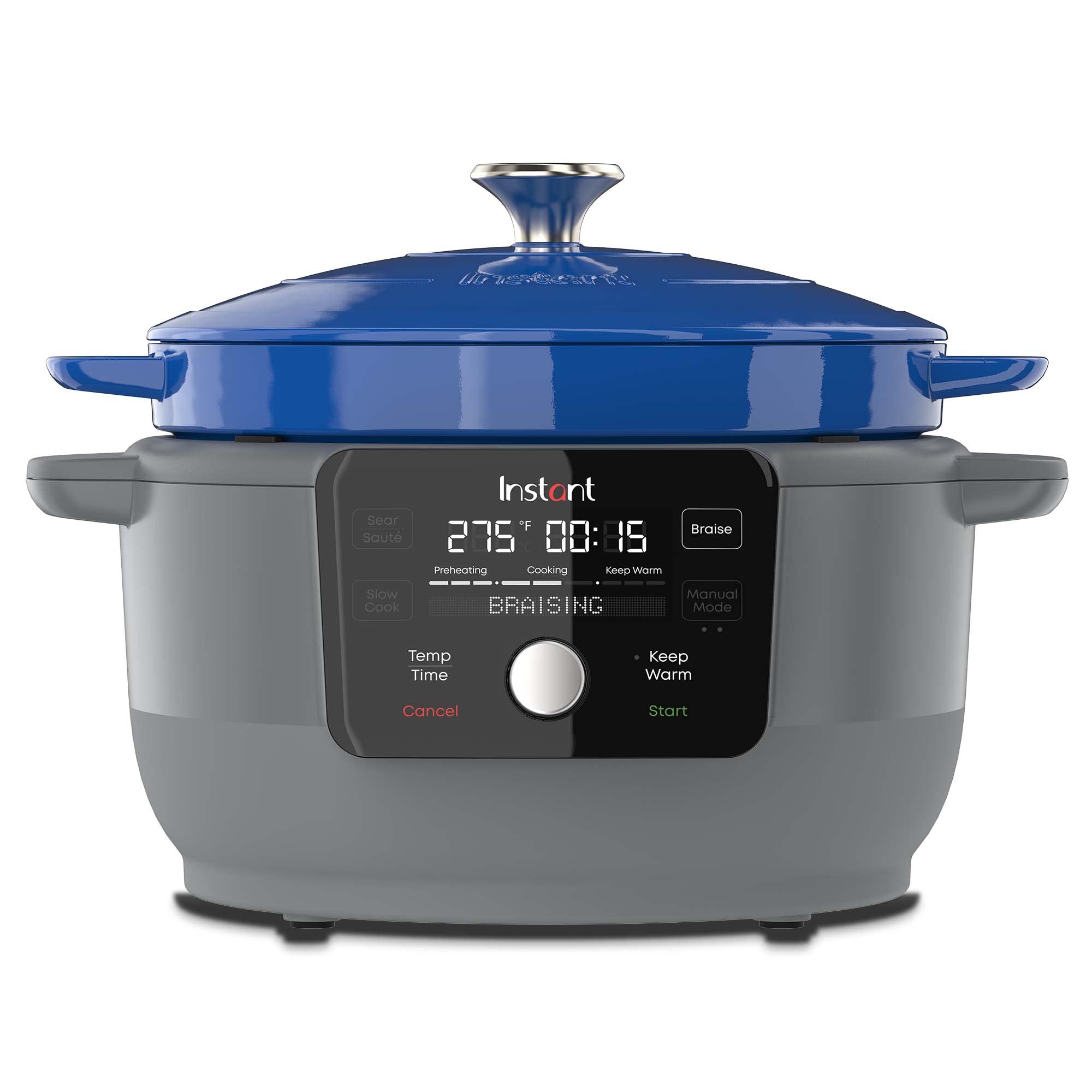 Instant Electric Round Dutch Oven, 6-Quart 1500W, From the Makers of Instant Pot, 5-in-1: Braise, Slow Cook, Sear/Sauté, Cooking Pan, Food Warmer, Enameled Cast Iron, Included Recipe Book, Blue
