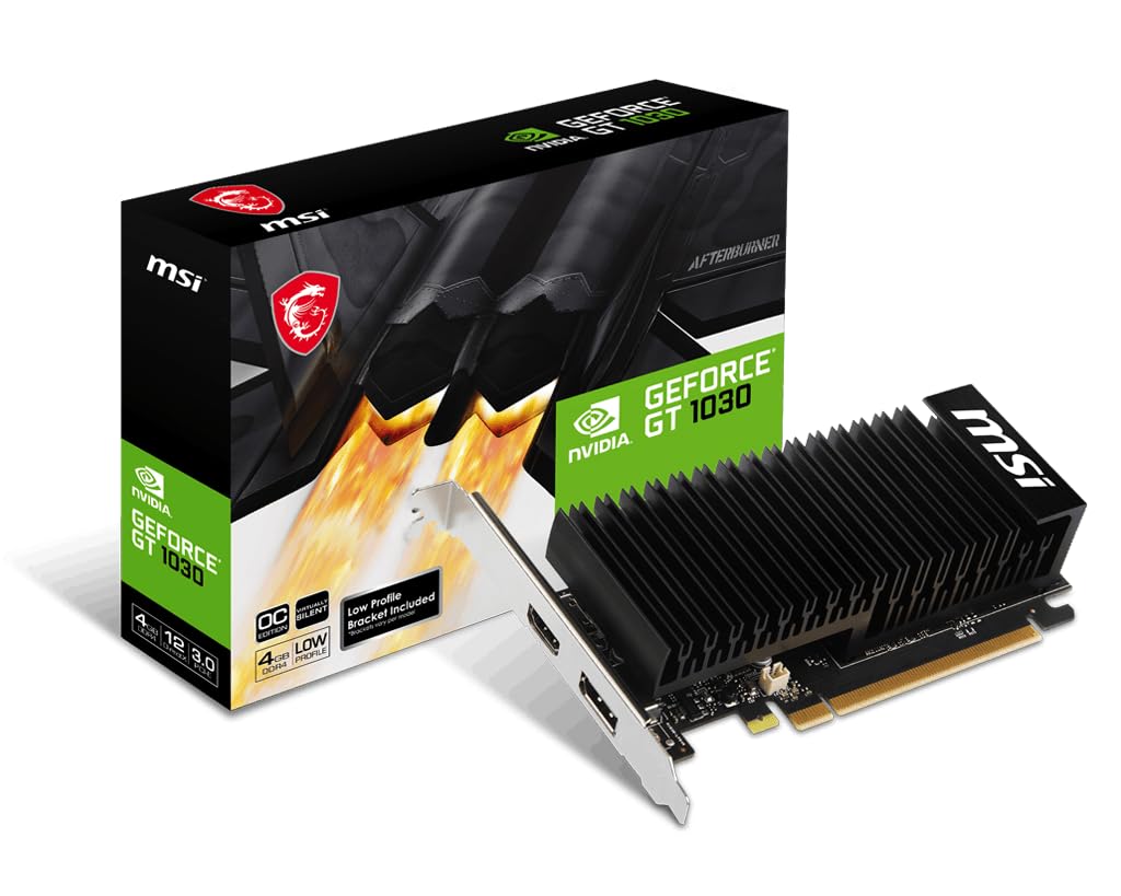 MSI Gaming GeForce GT 1030 4GHD4 LP OC Low Profile Graphics Card (Boost Clock: 1430 MHz, Memory Speed: 2100 MHz, 4GB DDR4, 64-bit, DP/HDMI)