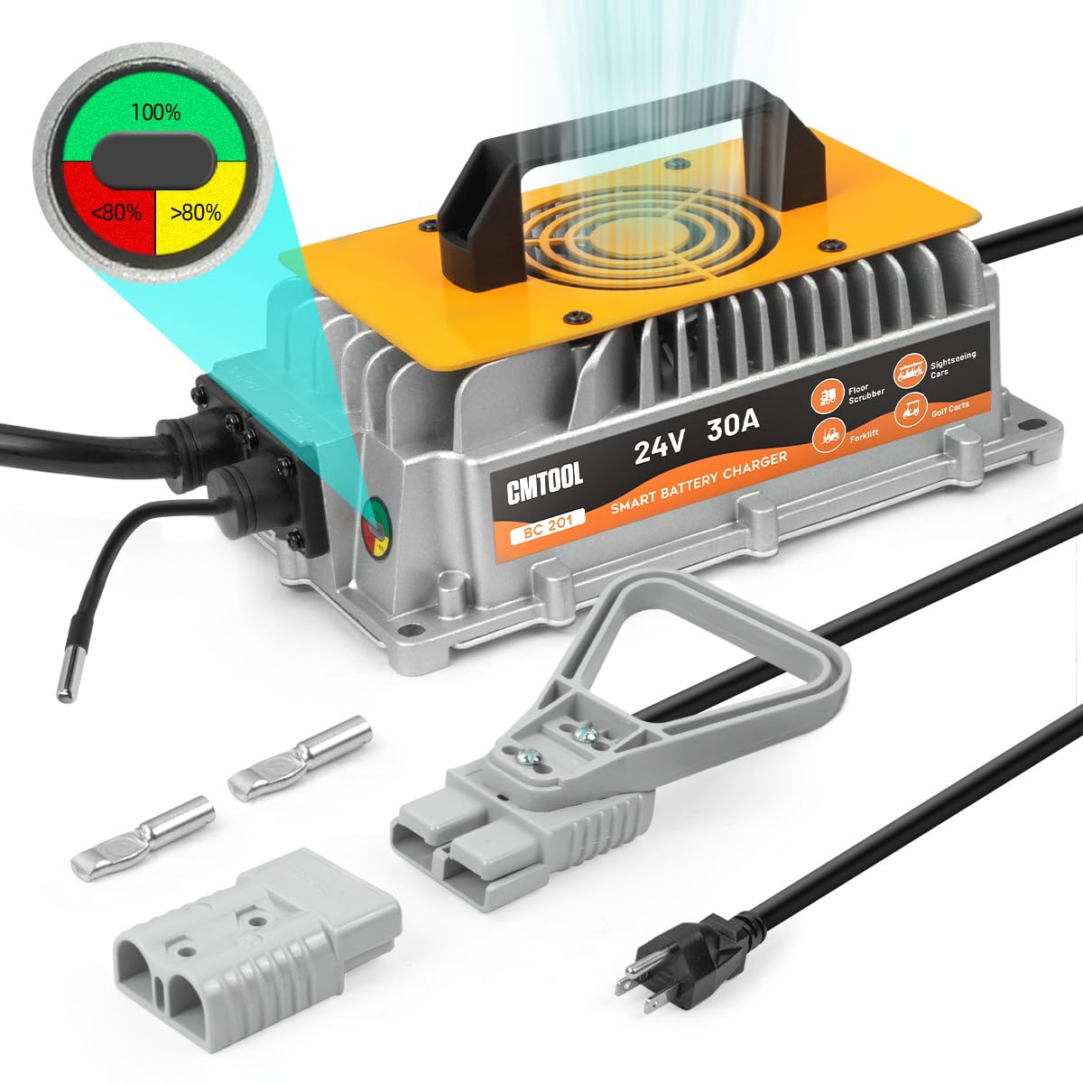 Forklift Battery Charger 24V 30A Smart Trickle Charger, IP67 Waterproof, 24 Volt 30 AMP Fully Automatic Battery Maintainer, for Lead-Acid/AGM/Gel Batteries, for Pallet Jack/Floor Scrubber/Golf Cart