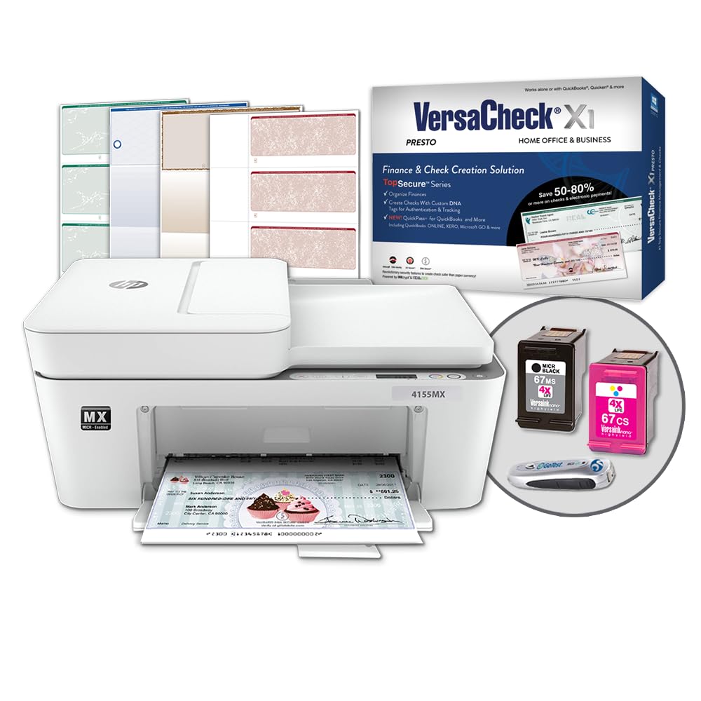 VersaCheck HP DeskJet 4155 MXE MICR All-in-One Check Printer Presto Printing Software Bundle