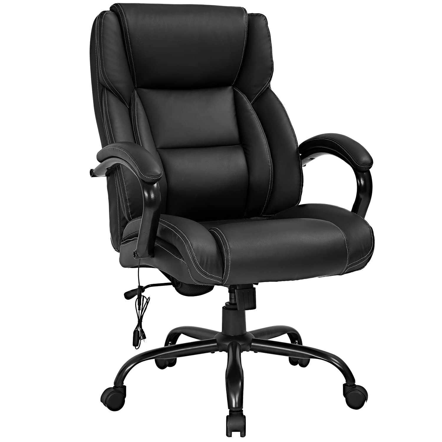 Office Chairs Big and Tall 500lbs Wide Seat for Heavy People Ergonomic Massage PU Leather Executive Chair Adjustable Rolling Swivel Computer Desk Chair with Lumbar Support Headrest Task Chair Black