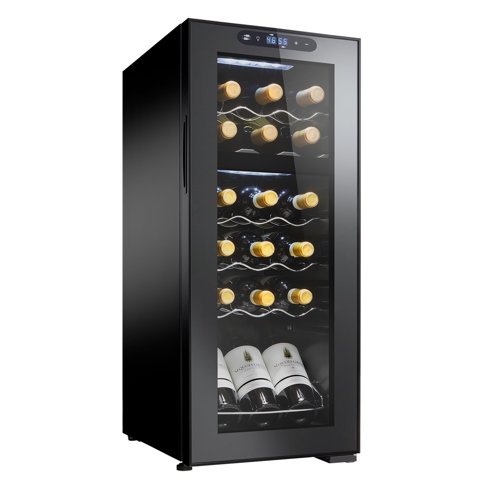 Wine Enthusiast 18-Bottle Dual Zone MAX Compressor Wine Cooler – Freestanding Beverage Refrigerator, Mini Fridge with Digital Touchscreen, Split Storage, Energy-Efficient Cooling, and LED Display