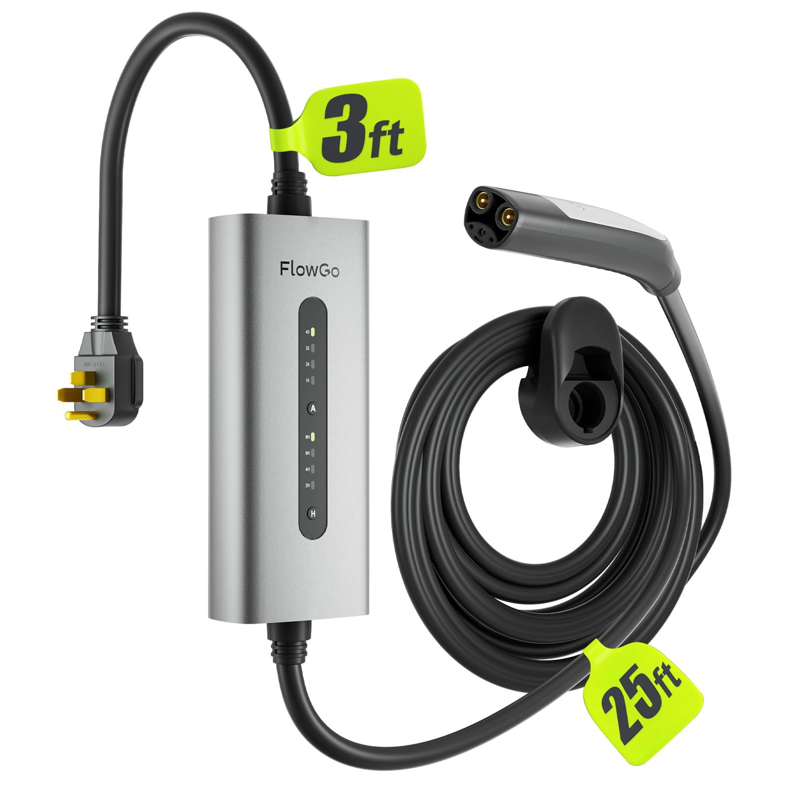 FlowGo Tesla Charger 40A Level 2 EV Charger NACS 240V with 14-50 Plug 25 FT Cable 9.6KW Portable Tesla Charging Equipment 15-40 Amps Adjustable Current Mobile Electric Car Chargers for Model 3/S/Y