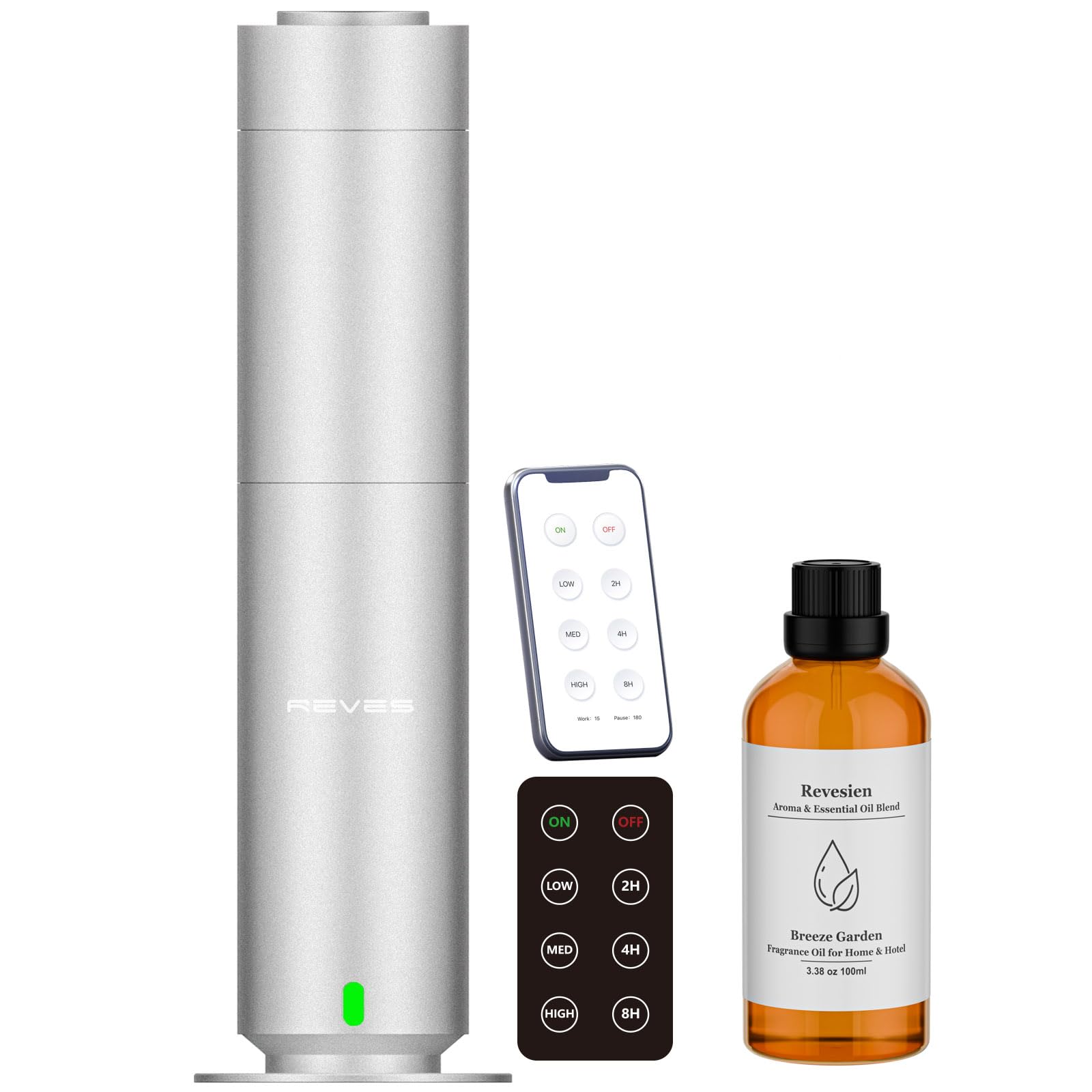 Hotel Diffuser Machine-Scent Air Machine for Home-Diffusers for Home-Waterless Essential Oil Diffusers-Studio Scent Diffuser (Silver) + 100ml Breeze Garden Essential Oil