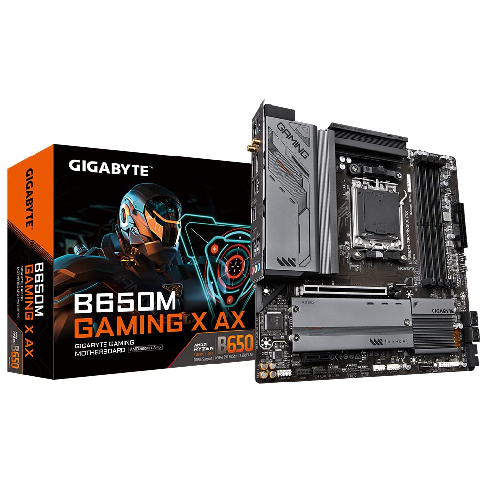 Gigabyte B650M Gaming X AX Motherboard, AMD Socket AM5, Micro ATX, DDR5, 1x PCIe 4.0 x 16, 2X PCIe 4.0 x4, 2.5GbE LAN & Wi-Fi 6E 802.11ax, DisplayPort/HDMI/USB-C