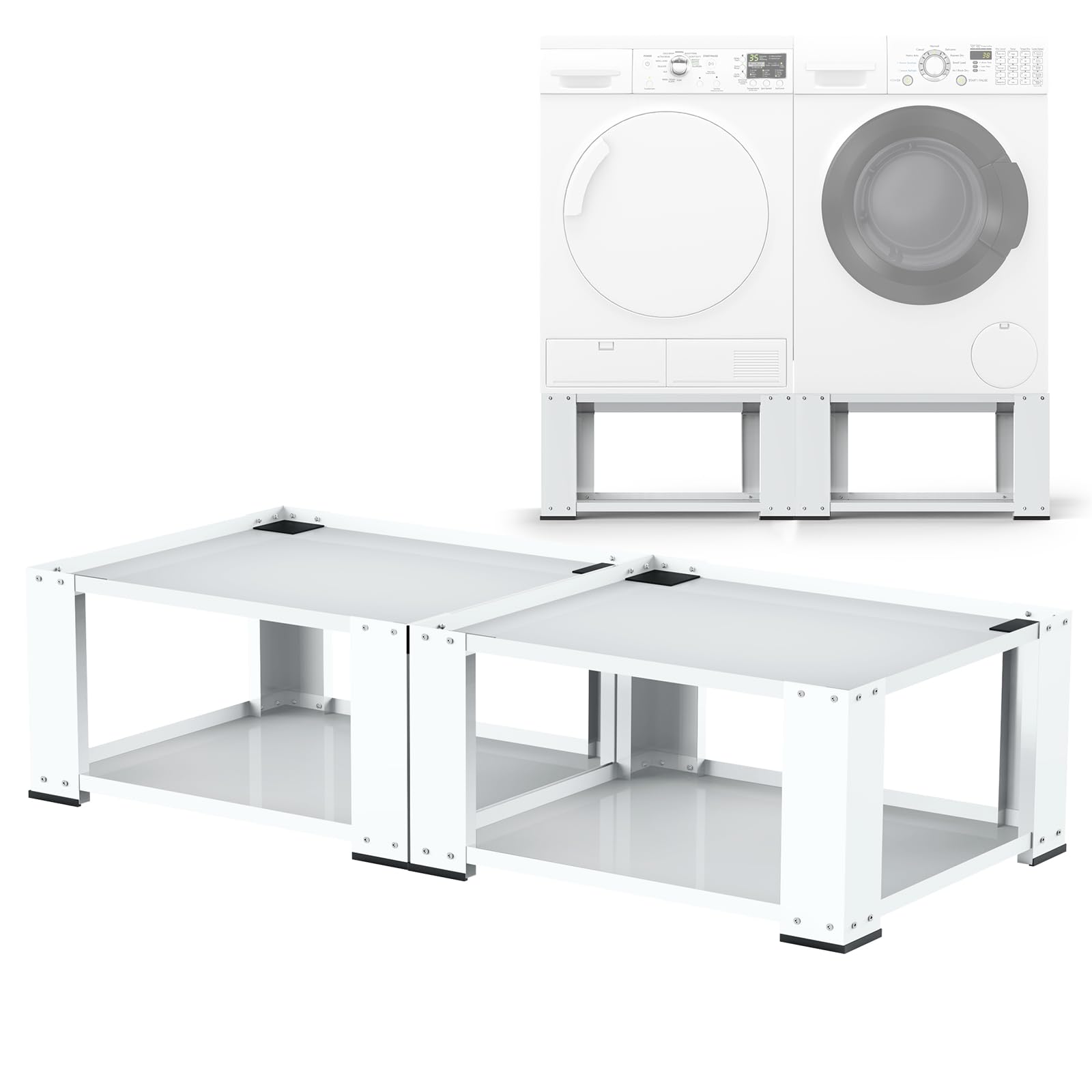 2 Pack Laundry Pedestal for Washer and Dryer - Fit 27 and 28 Inch Washer and Dryer Stand Heavy Duty Steel Universal Washing Machine Raiser 700lbs Capacity 15.7'' Height White
