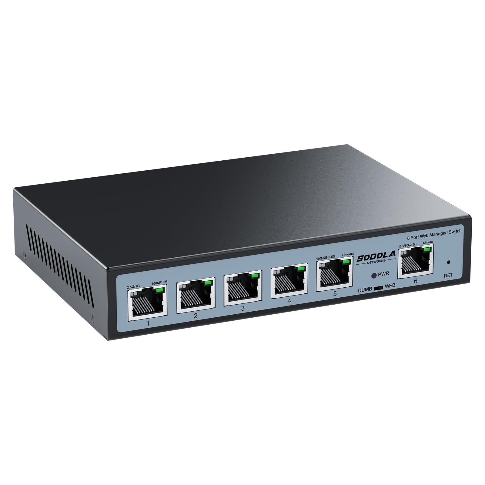 SODOLA 2.5Gb Easy Web Managed Switch, 2x10GBase-T Ports and 4x2.5GBase-T Ports, Full RJ45 Managed Ethernet Switch with Link Aggregation,VLAN,IGMP, 2.5G 10G Network Home-lab Switch