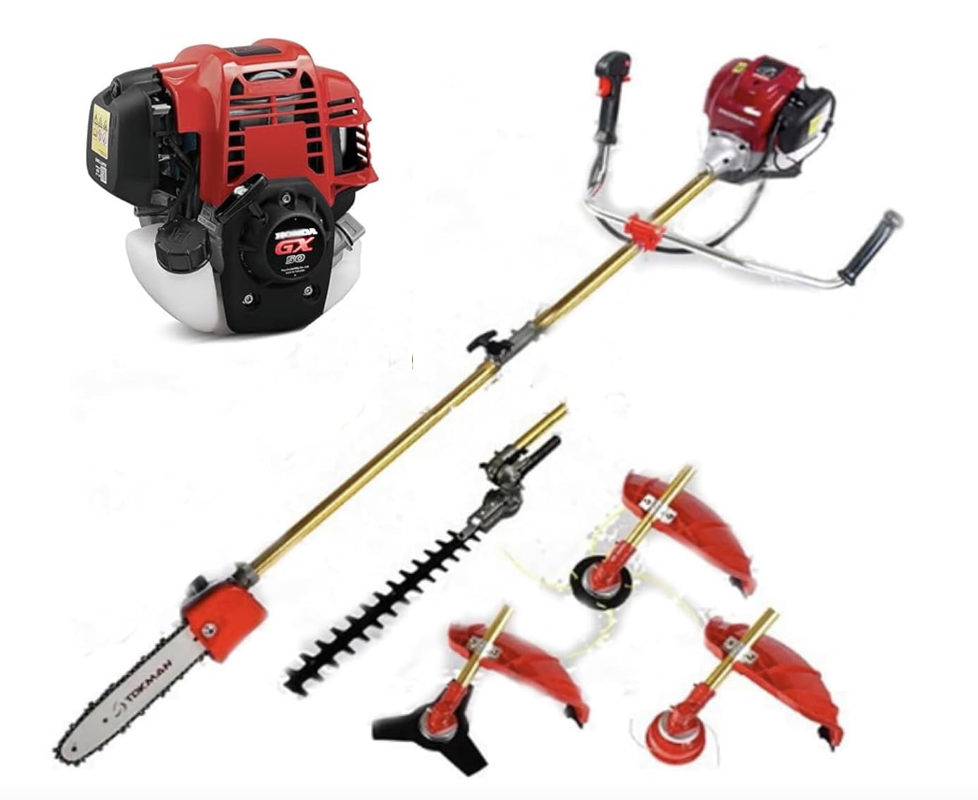GX50 Gas 4 Strokes Petrol Hedge Trimmer Brush Cutter Chainsaw Grass Pruner Multifunctional for Yard Garden Lawn Care