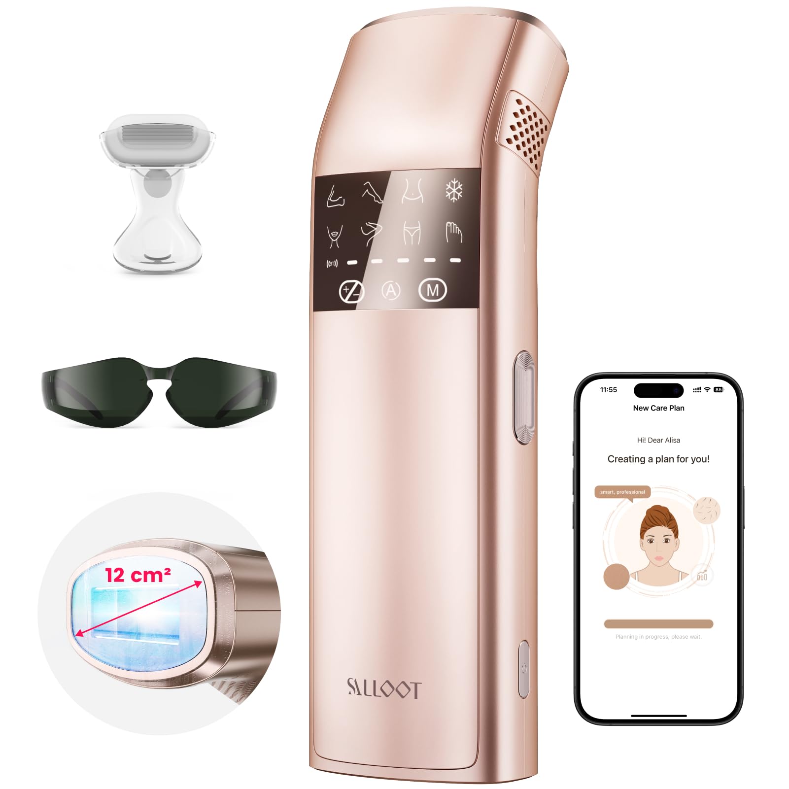 TRIPLE-Pulse IPL Laser Hair Removal, Comfort Sapphire 37°F Ice-Cooling Contact Hair Removal Device for Women and Men, Effective, Permanent Hair Removal at Home, Trinity iGlow 10 (Champagne Gold)