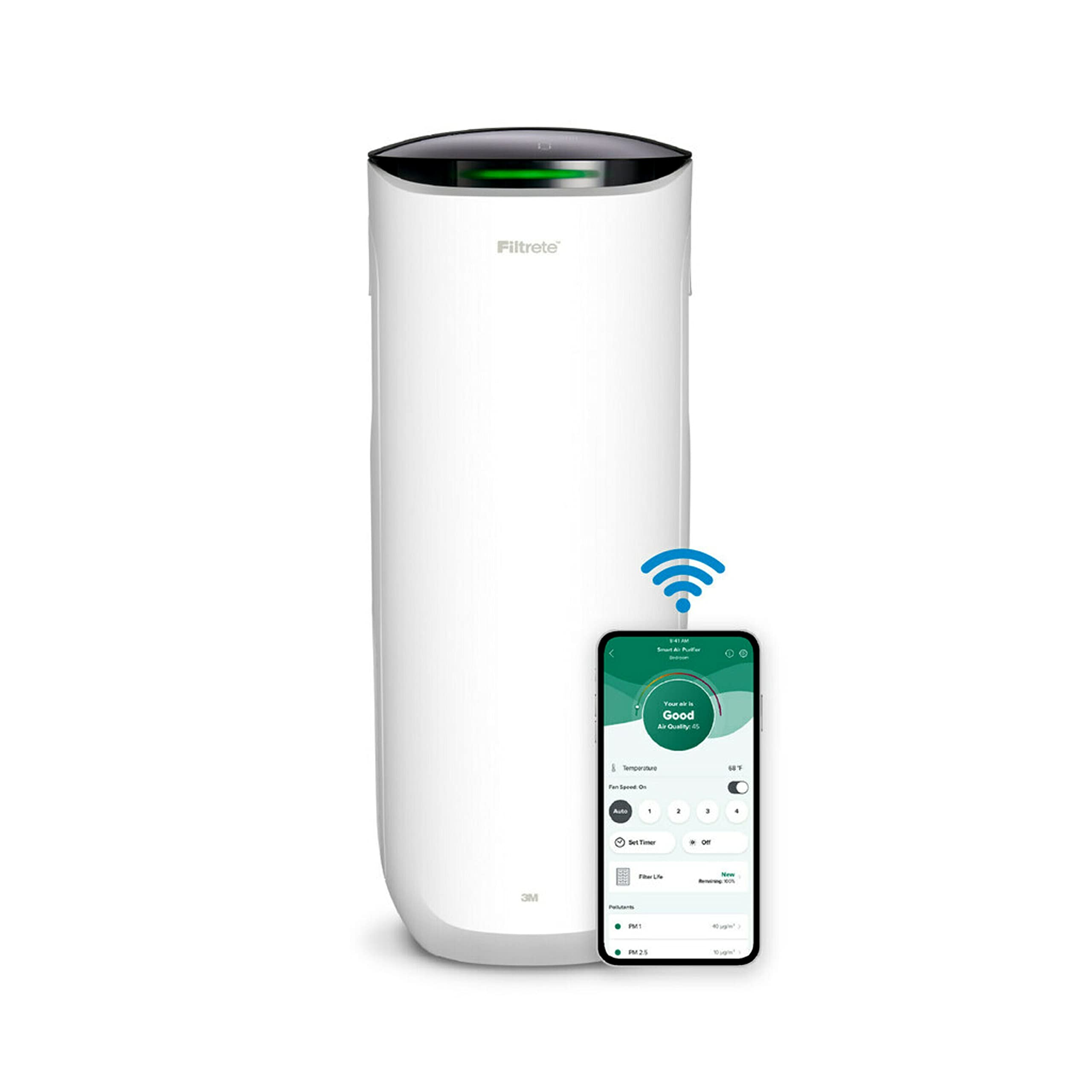 Filtrete Smart Air Purifier & Air Quality Monitor for Large Rooms, up to 310 sqft, Alexa enabled, Wi-Fi Simple Setup, True HEPA Filter for Allergens, Dust, Bacteria, & Viruses, Alexa smart reorders