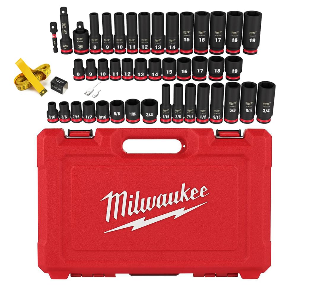 Milwaukee 43PC Shockwave Impact Duty 3/8" Drive SAE & Metric Deep 6 Point Socket Set with Accessories