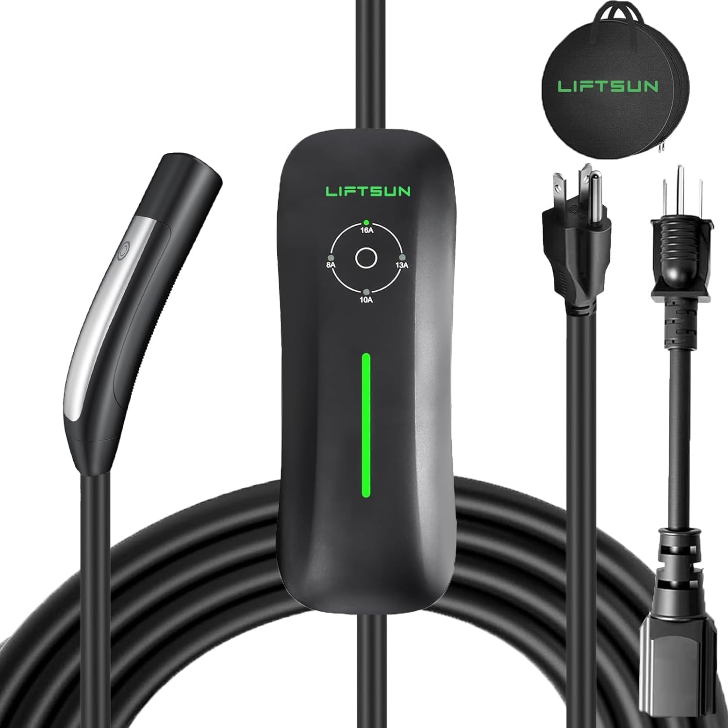 LiftSun Level 1+2 Tesla Charger,110V to 240V, 16 Amp, NEMA 6-20 Plug and 5-15P Adapter, 21ft Extension Cord - Portable Home Electric Vehicle Charging Station,Compatible with All Tesla Models X/Y/3/S
