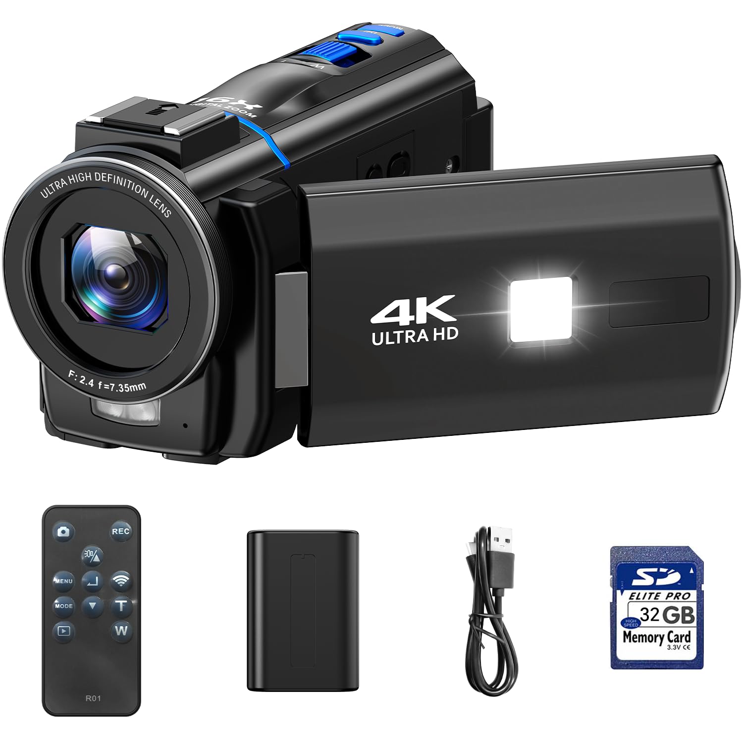 CAMWORLD Video Camera Camcorder 4K 30fps 48MP with IR Night Vision, 16X Digital Zoom Cam Corder 3.0" 270° Rotation Touch Screen Video Recorder for YouTube with Remote Control, Battery, 32GB SD Card