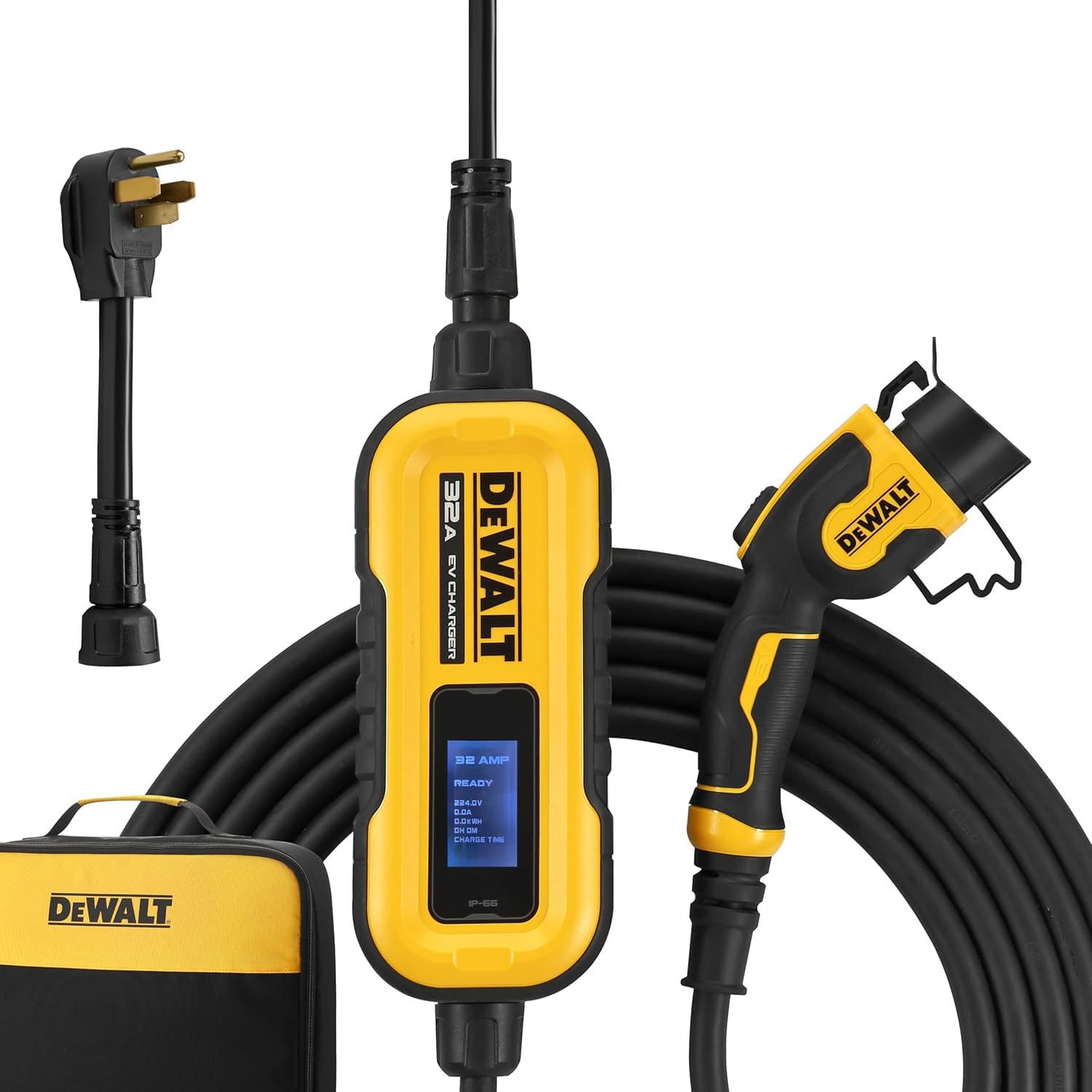 DEWALT Portable Electric Vehicle (EV) 120-240V Level 2 Charger up to 32 Amps, CSA Certified Indoor/Outdoor, NEMA 14-50 Plug Adapter Included, 20 ft. Cable