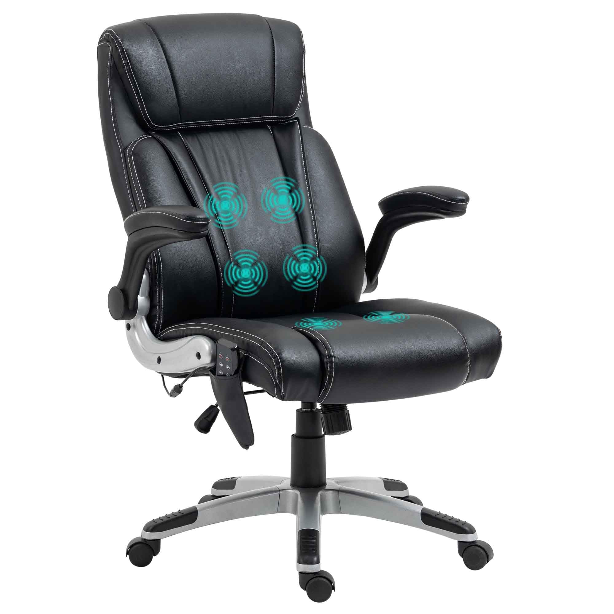 Vinsetto Executive Massage Office Chair with 6 Vibration Points, Heated Faux Leather Computer Desk Chair with Flip-up Armrest, Adjustable Height, Swivel Wheels, Black