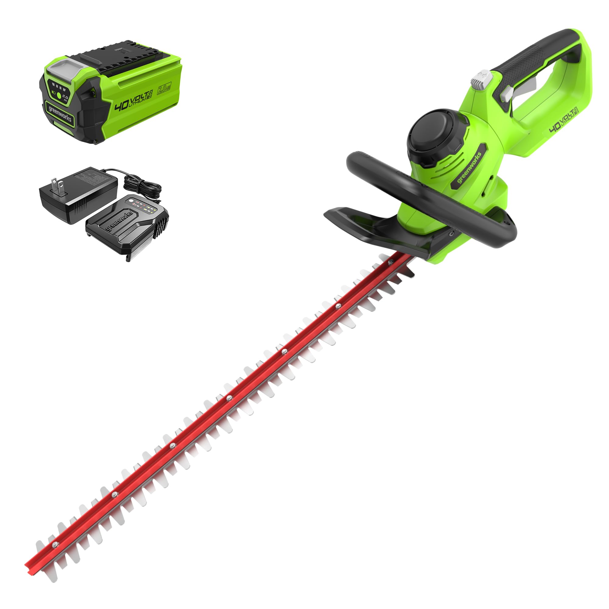 Greenworks 40V 24" Cordless Hedge Trimmer (1" Cutting Capacity), 2.0Ah USB Battery and Charger Included