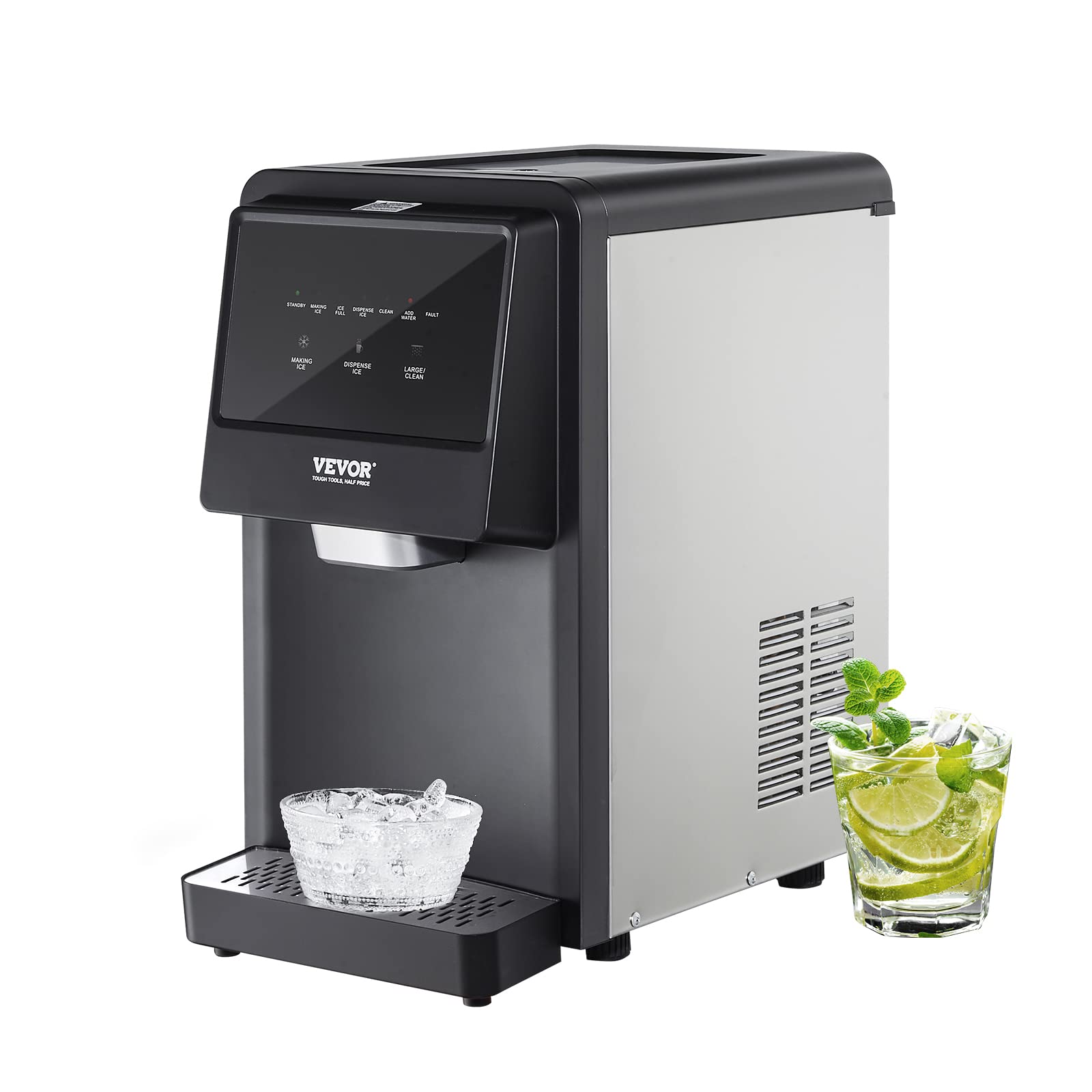 VEVOR Nugget Ice Maker, 62lbs in 24 Hours, Auto Dispense Self Cleaning Countertop Nugget Ice Dispenser for Home Kitchen Office Party, 6lbs Storage Capacity, 2 Ice Making Modes