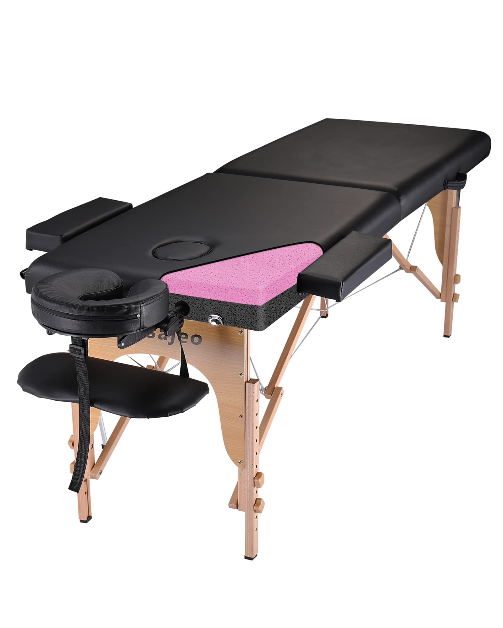 Professional Massage Table Portable Massage Bed for Spa Salon Tattoo Esthetician Lash Reiki, Adjustable Height 84" Long & 500 LBS Load Capacity, Black (2-Section)