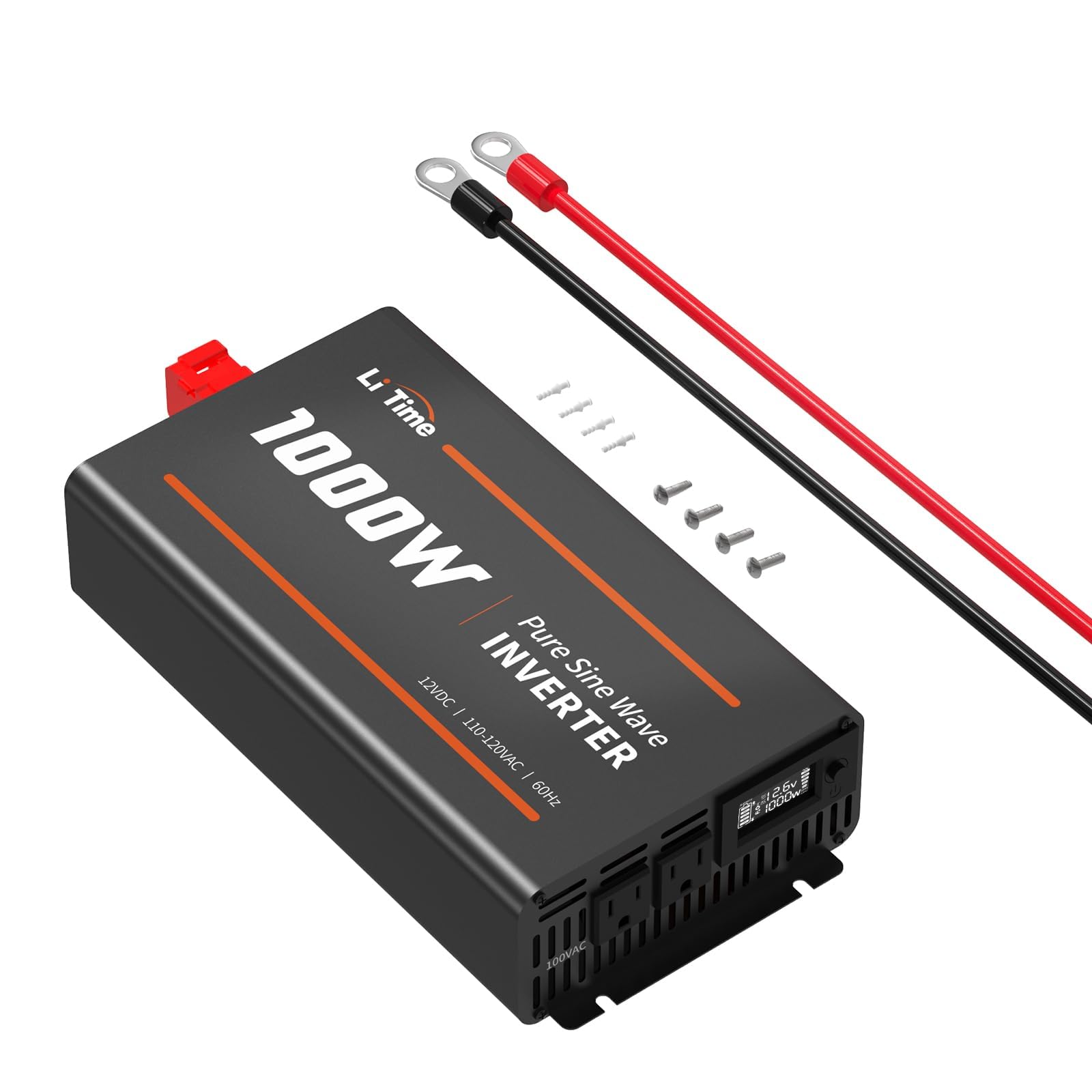 LiTime 1000W Pure Sine Wave Inverter 12V DC to 120V AC Converter for Home, RV, Truck, Camping, Off-Grid Solar Power Inverter with LCD Display Showing Real-time Status, Surge 2000W