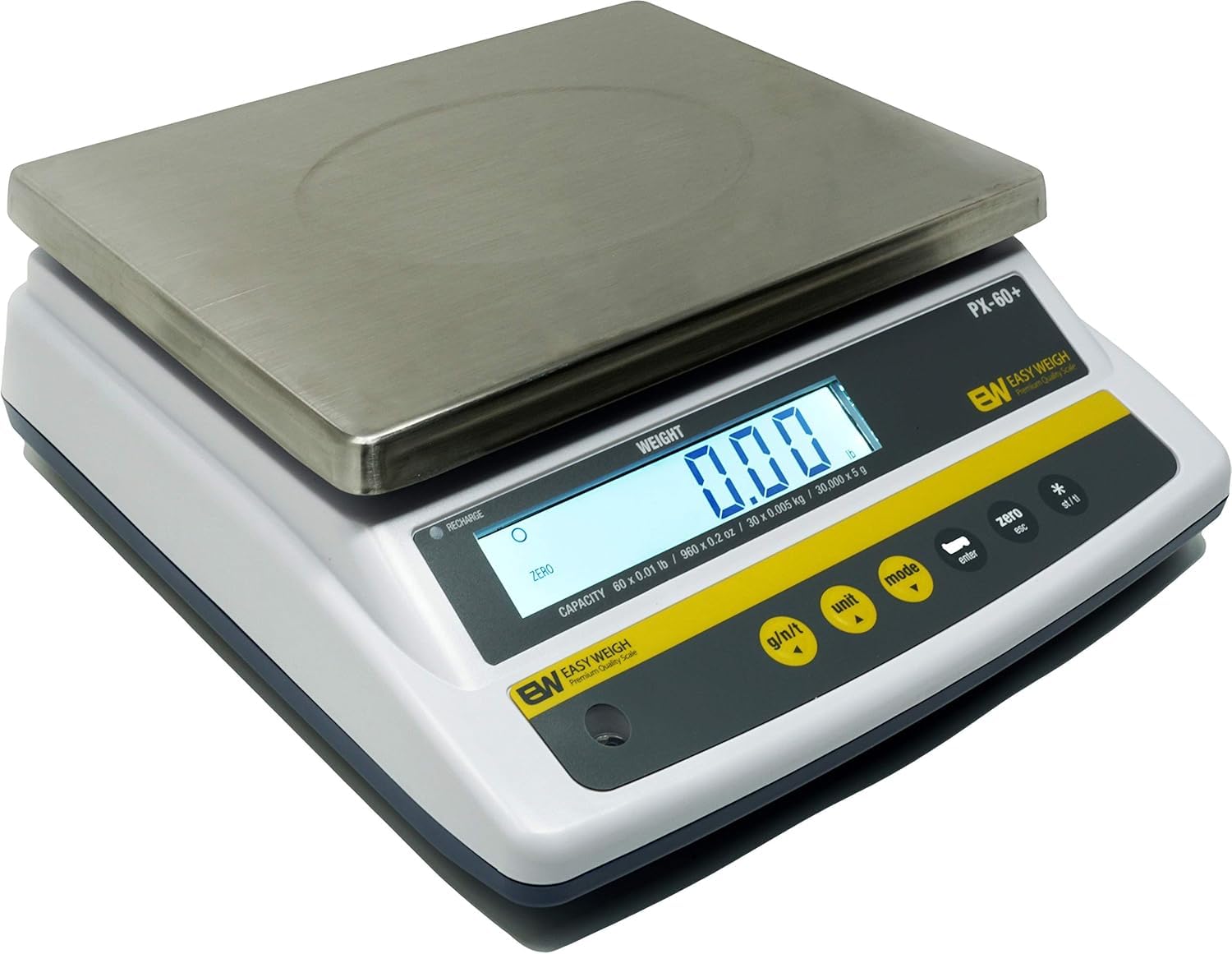 Easy Weigh PX Portion Control Digital Scale Rechargeable Battery Operated Power Cable Included LCD Display Stainless Steel Platter KG Grams OZ Kitchen Deli Produce Electronic NTEP Certified (PX6)