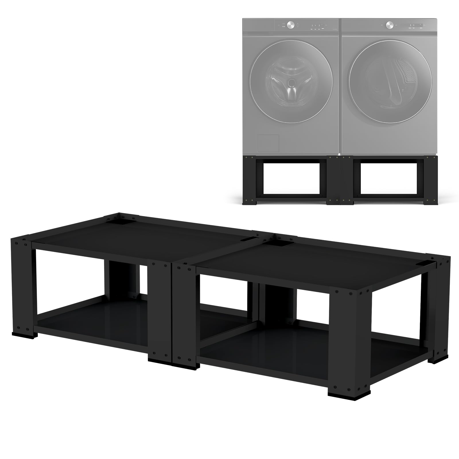 2 Pack Laundry Pedestal for Washer and Dryer - Fit 27 and 28 Inch Washer and Dryer Stand Heavy Duty Steel Universal Washing Machine Raiser 700lbs Capacity 15.7'' Height Black