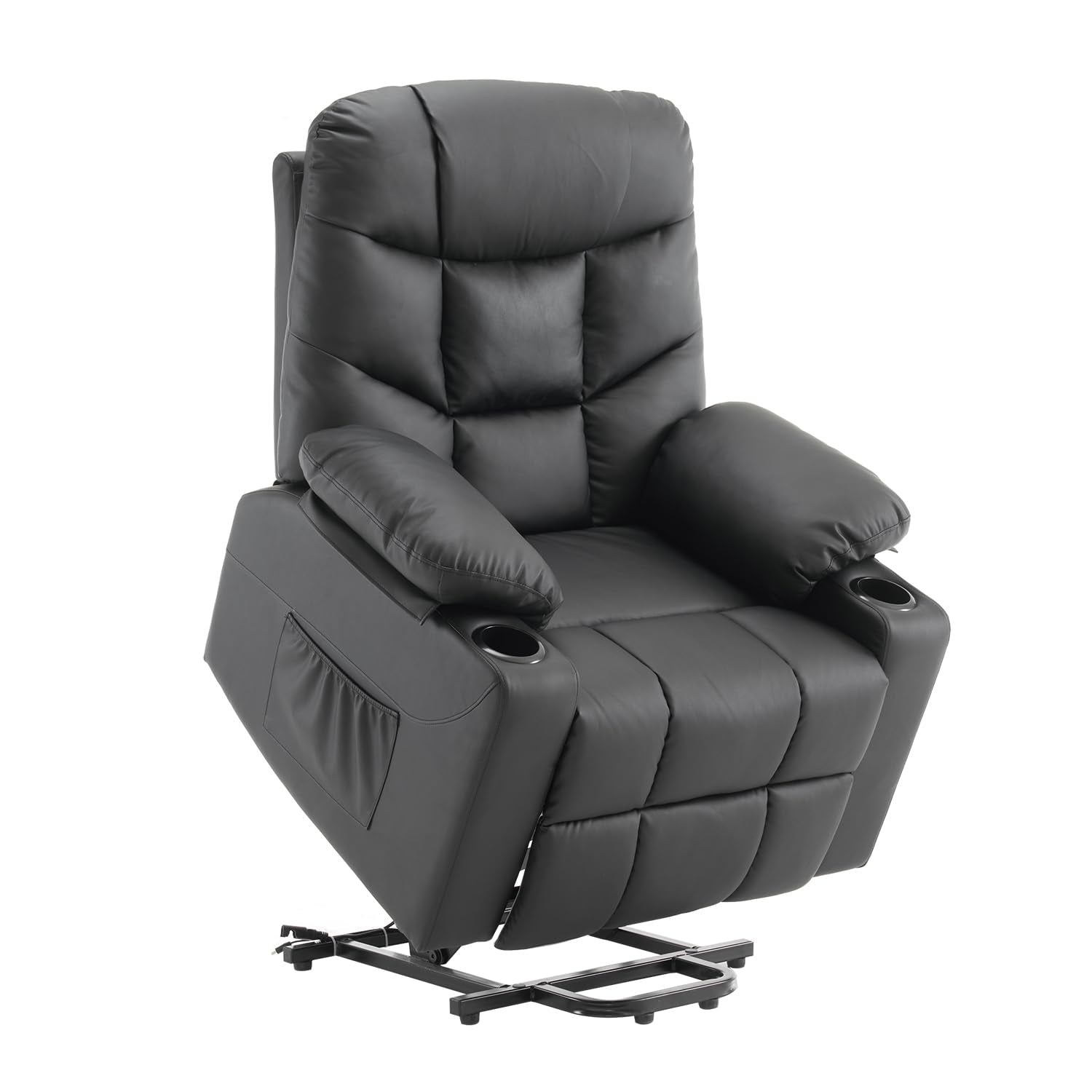 Radlove Large Electric Power Lift 39.4'' Recliner Chair Sofa for Elderly, Recliner Chair with Massage Heat, Faux Leather, Spacious Seat, Extended Footrest Cup Holders Side Pockets Remote Control Black