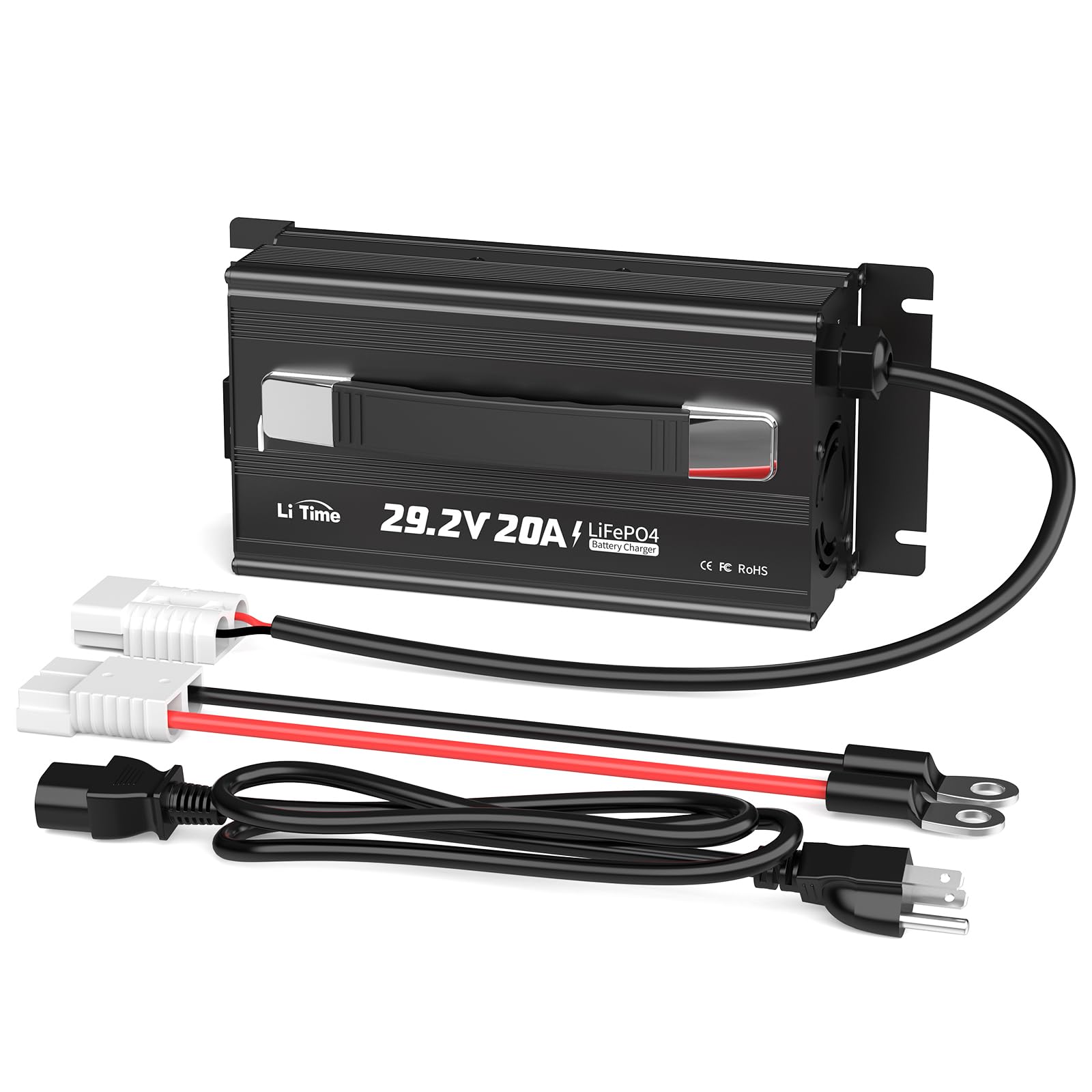 LiTime 29.2V 20A LiFePO4 Battery Charger Designed for 24 Volt LiFePO4 Battery, 4 Built-in Safety Protections, Support 0V Charging Function to Reactivate or Repair Long-unused Battery