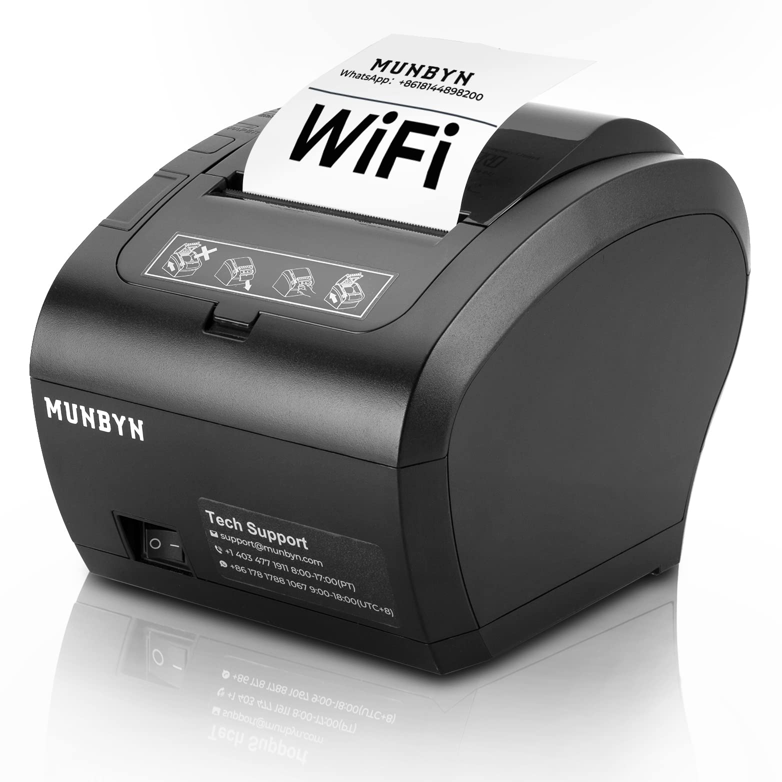 MUNBYN WiFi Receipt Printer with USB Port, 80mm POS Printer Works with Square Mac Windows Chromebook Linux Cash Drawer, ESC/POS (P047 WiFi), Do Not Support Paypal Zettle Shopify Vagaro Kyte Bluetooth