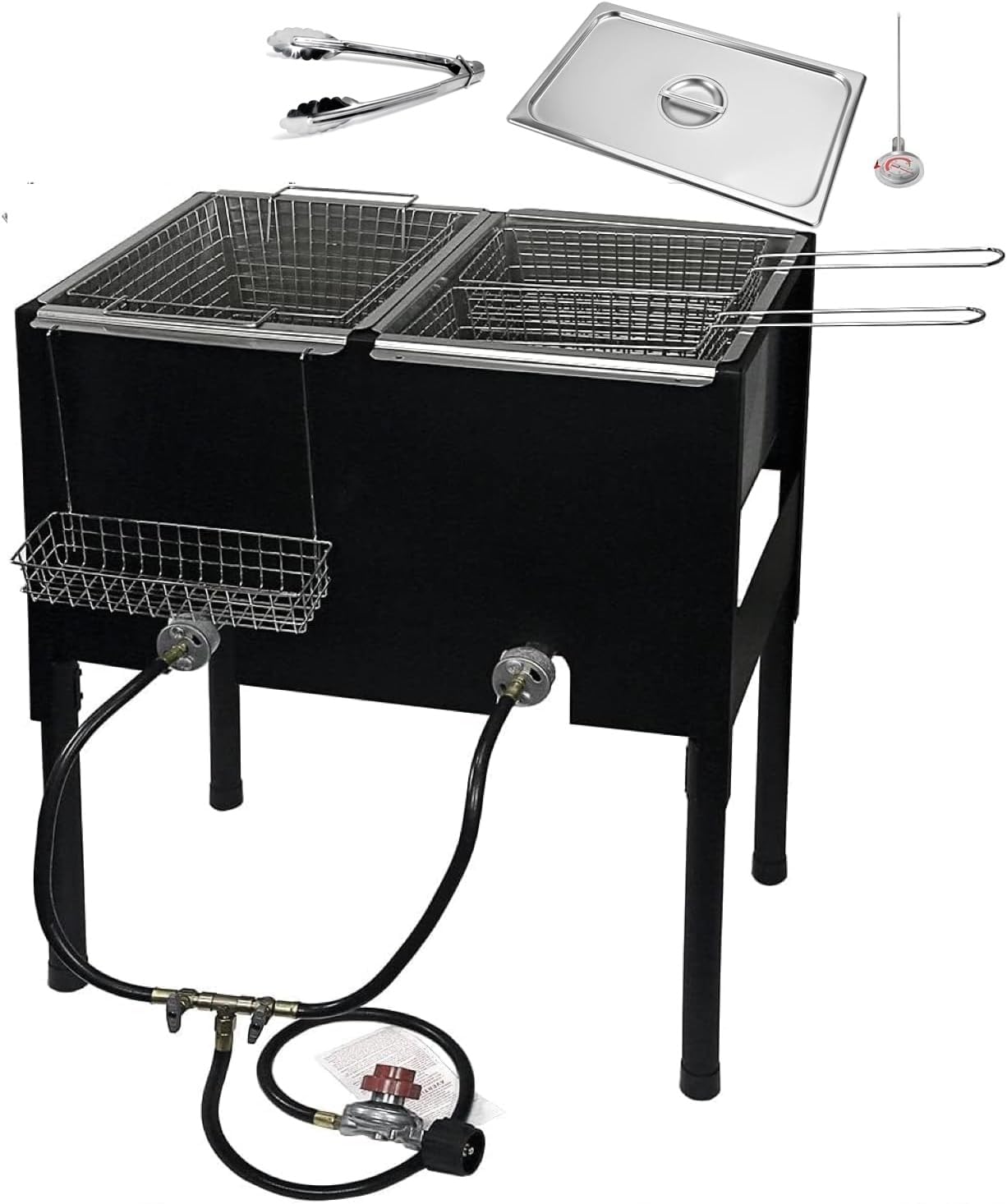 Triple Deep Fryer-3 Basket Stainless Steel Propane Cooker-Outdoor Fish Fry/Chicken-Tall Heavy Duty-4.5 Gallon