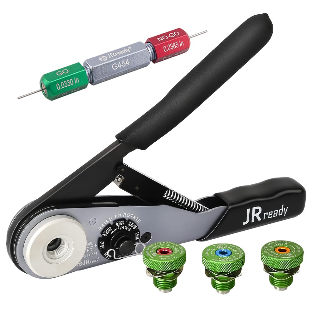 ST2163 Deutsch Crimp Kit，ACT-HDT Solid Contacts Crimp Tool with 3 Positioners and G454 Gauge for Deutsch Size 12 16 20 Turned Pin and Socket Terminals Work with Deutsch DT DTM DTP Series Connectors