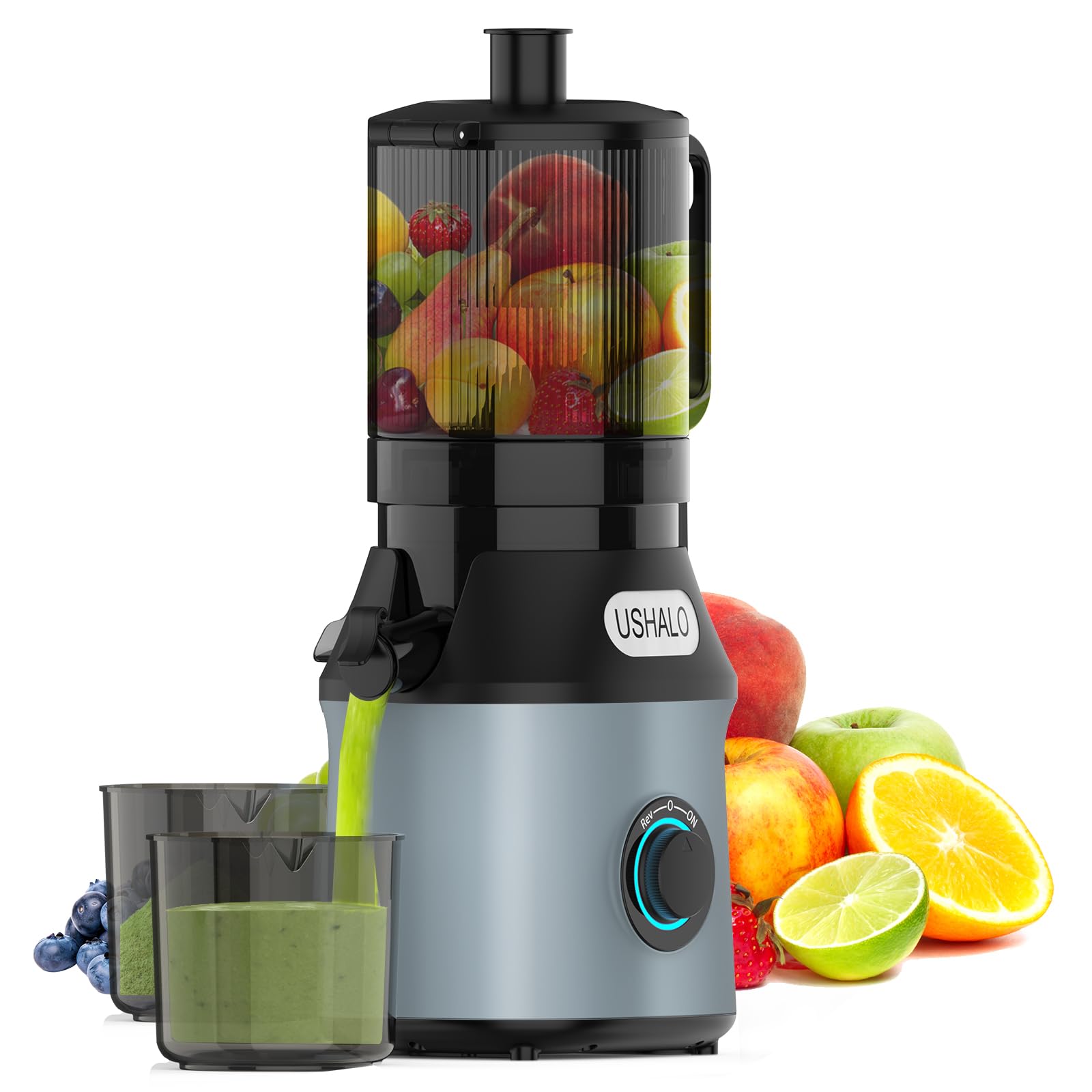 Juicer Machines, USHALO Cold Press Juicer with 5.5" Large Feed Chute Fit Whole Fruits and Vegetables, 300W Slow Masticating Juicer with High Juice Yield, Easy to Clean, BPA Free