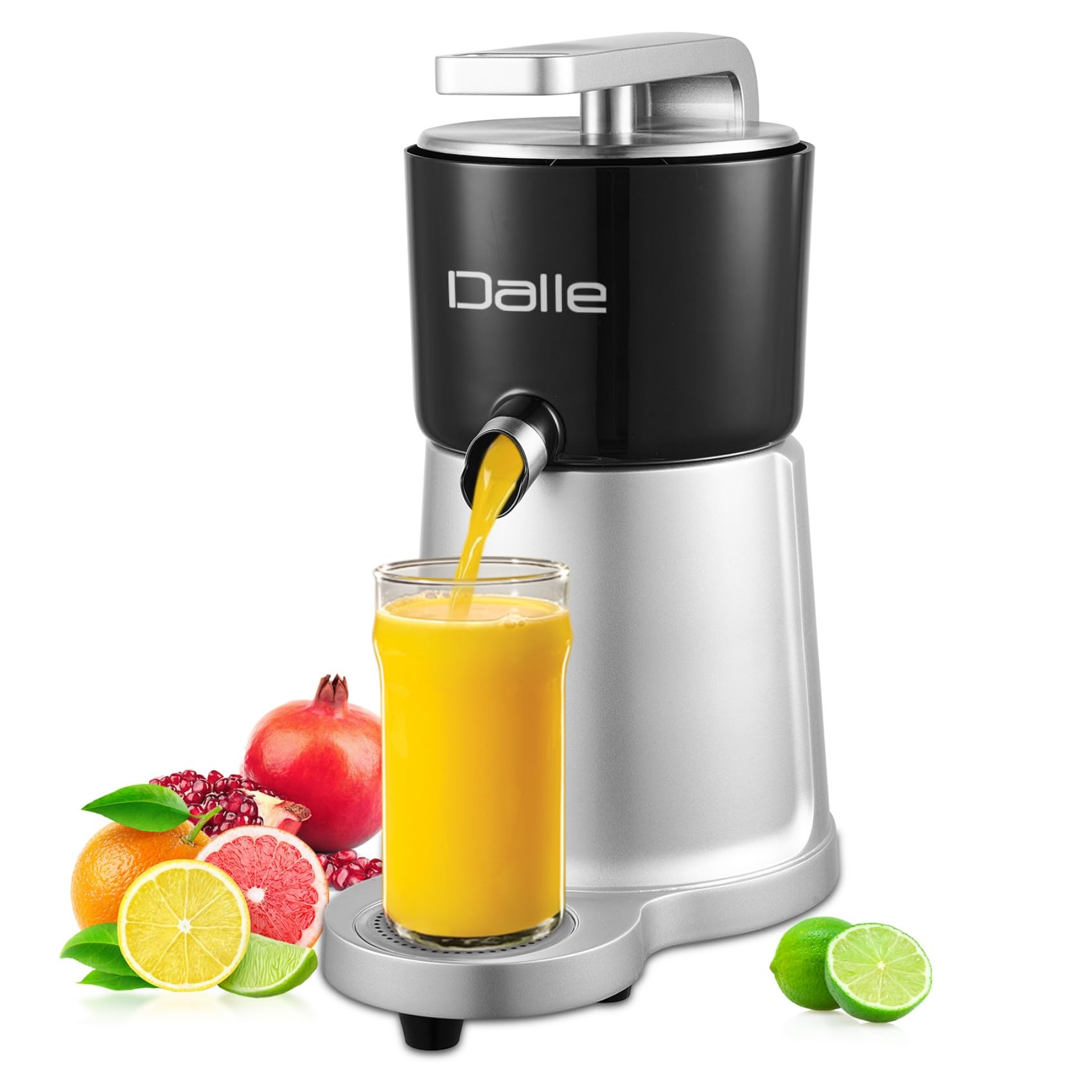 DALLE Commercial Citrus Juicer | Detachable Orange, Lemon, Grapefruit Juicer Squeezer with Splash Cover, 2 Cones & 2 Pulp Filters | 1450 RPM, 400W, 120V Cast Aluminum Electric Citrus Juicer Machine