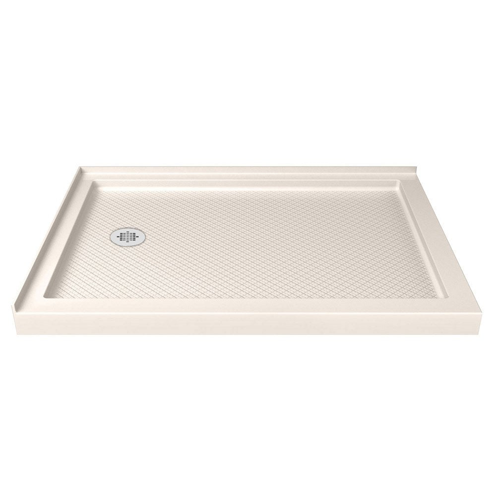 DreamLine SlimLine 34 in. D x 48 in. W x 2 3/4 in. H Left Drain Double Threshold Shower Base in Biscuit, DLT-1034481-22